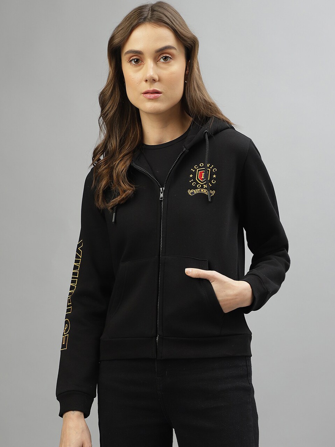 

Iconic Hooded Open Front Jacket, Black