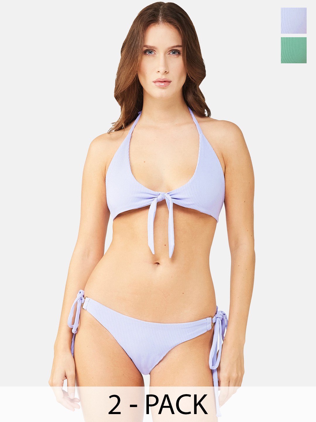 

SECRETS BY ZEROKAATA Pack Of 2 Low Coverage Ribbed Beach Wear Bikini Sets, Assorted