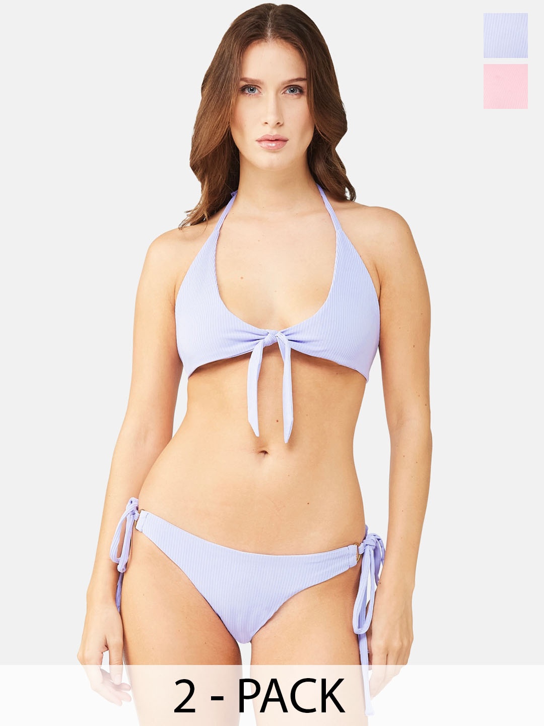 

SECRETS BY ZEROKAATA Pack Of 2 Ribbed Beach Wear Bikini Sets, Assorted