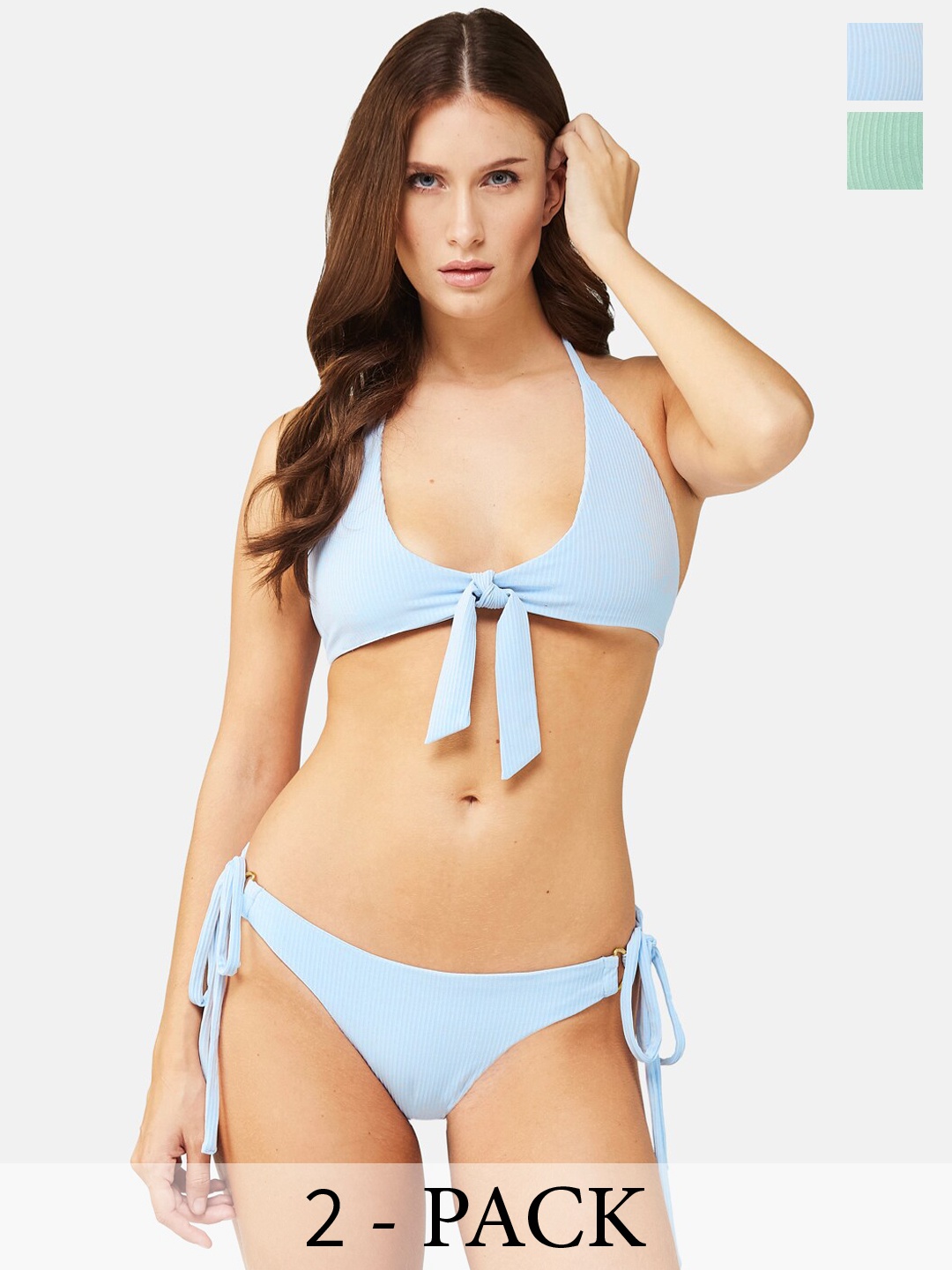 

SECRETS BY ZEROKAATA Pack Of 2 Ribbed Beach Wear Bikini Sets, Assorted