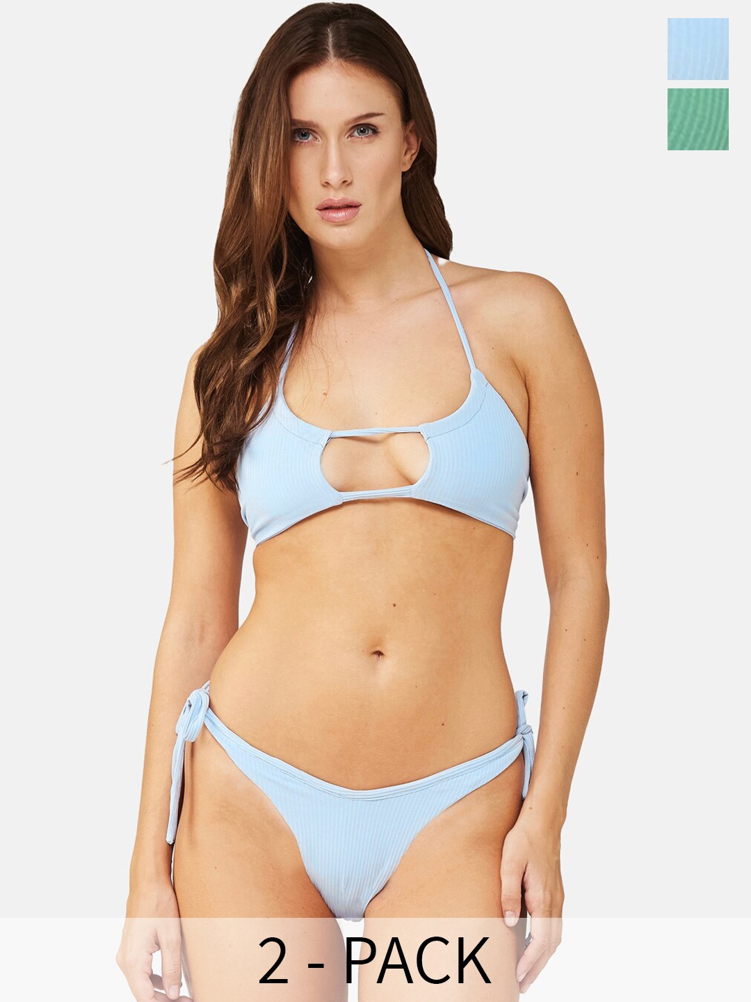 

SECRETS BY ZEROKAATA Pack Of 2 Ribbed Beach Wear Bikini Sets, Assorted