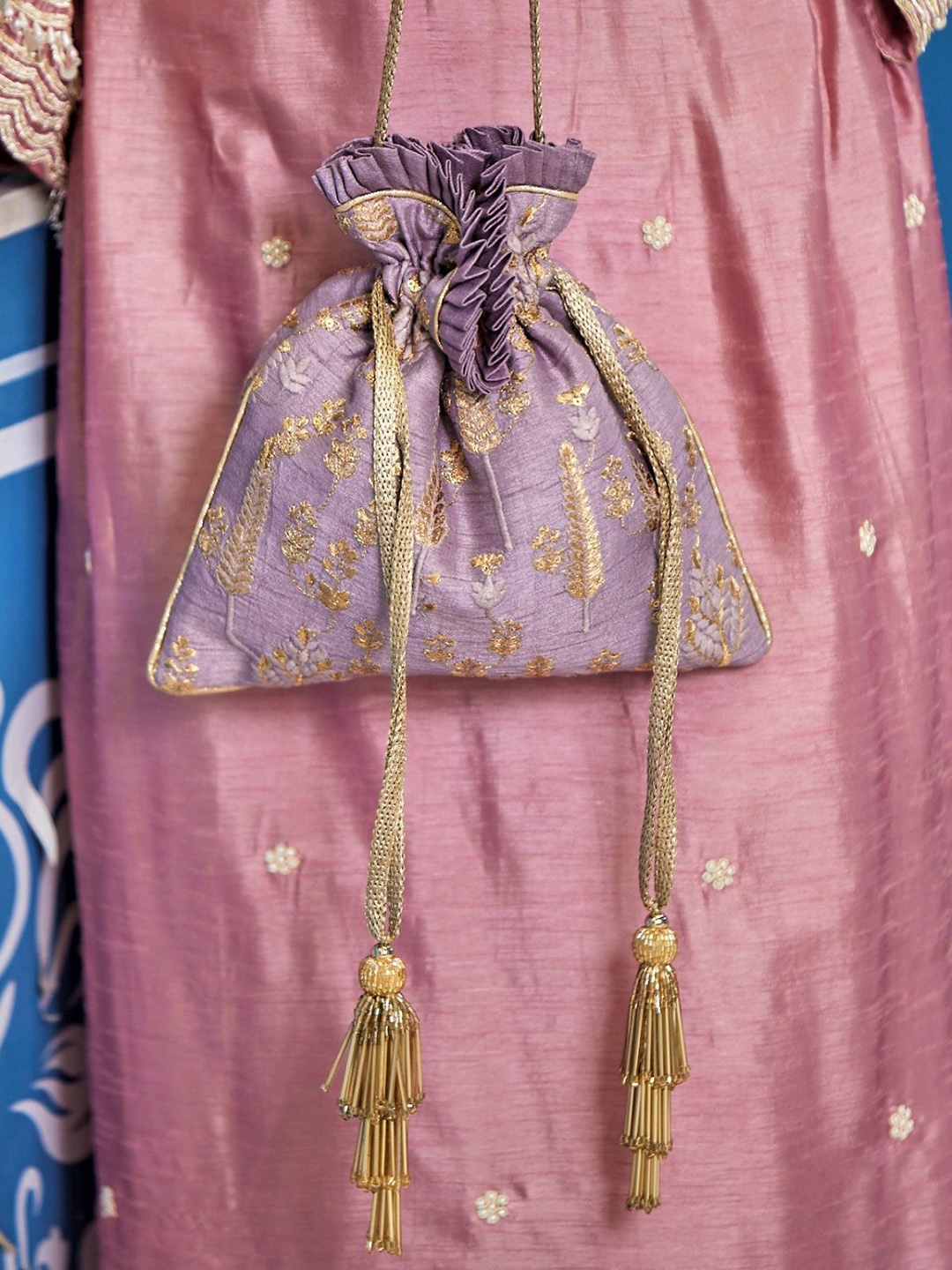

AMYRA Ethnic Motifs Embroidered Potli Bag, Lavender