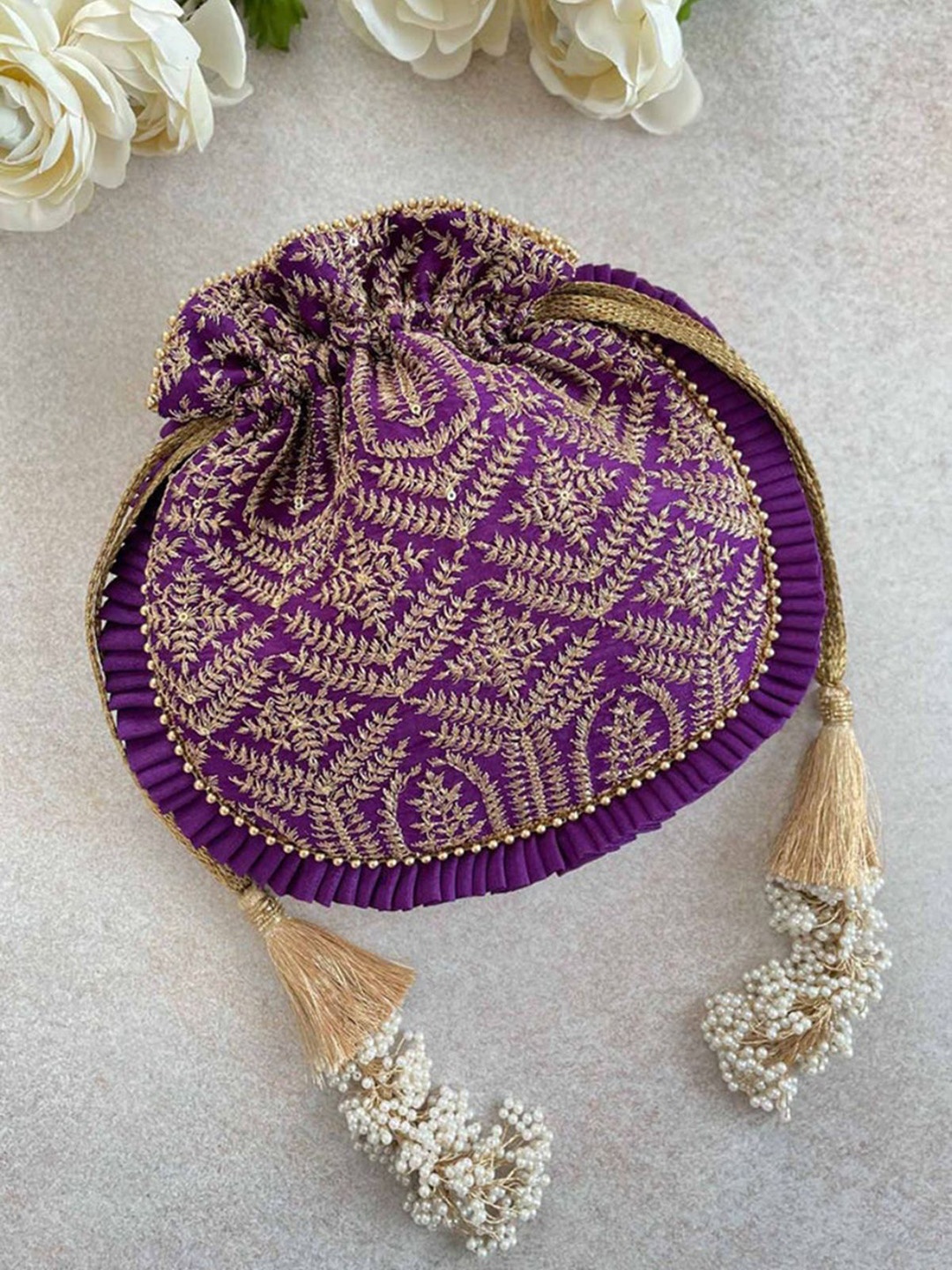 

AMYRA Ethnic Motifs Embroidered Potli Bag, Purple