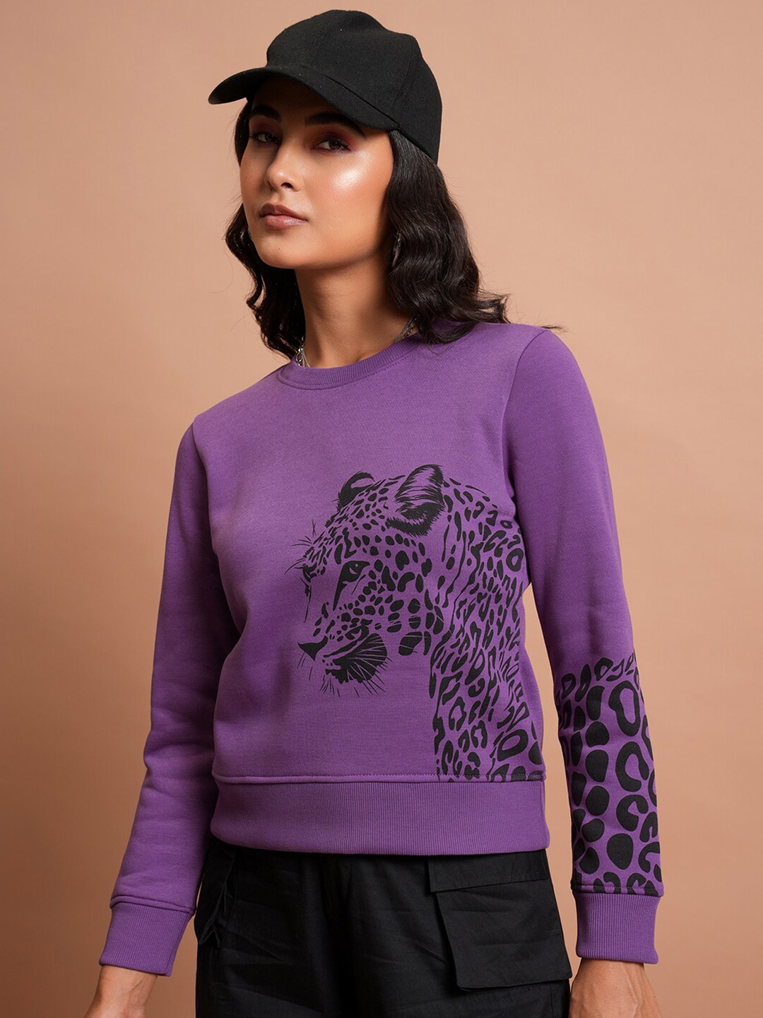 

Tokyo Talkies Purple Graphic Printed Pullover Sweatshirt