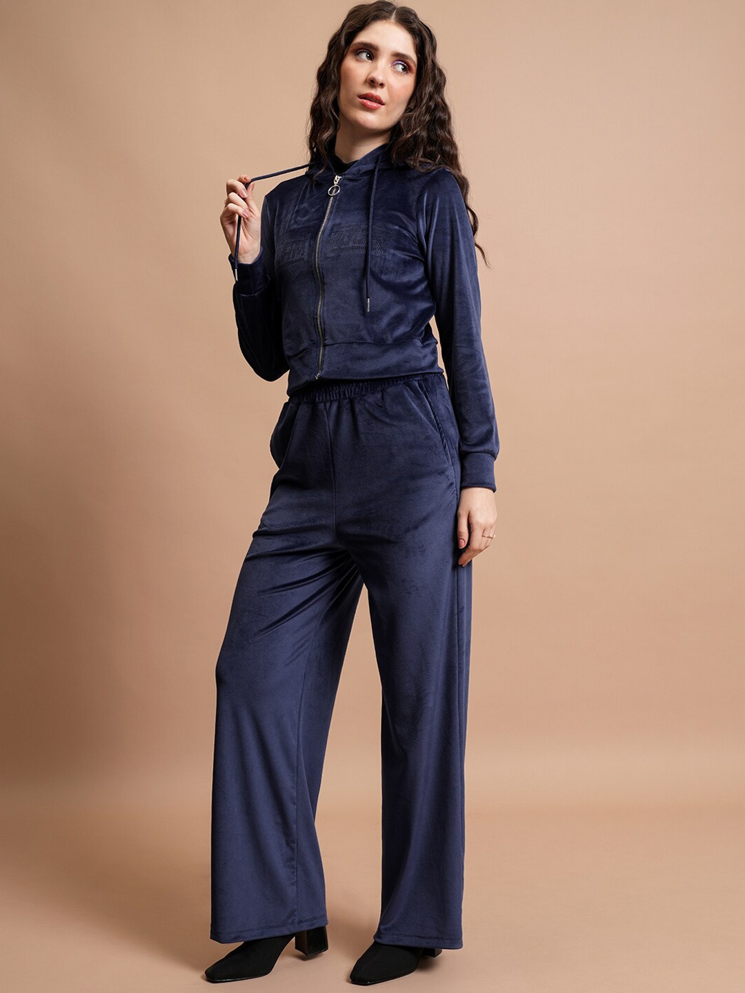 

Tokyo Talkies Crop Hooded Sweatshirt & Wide Leg Trousers, Blue