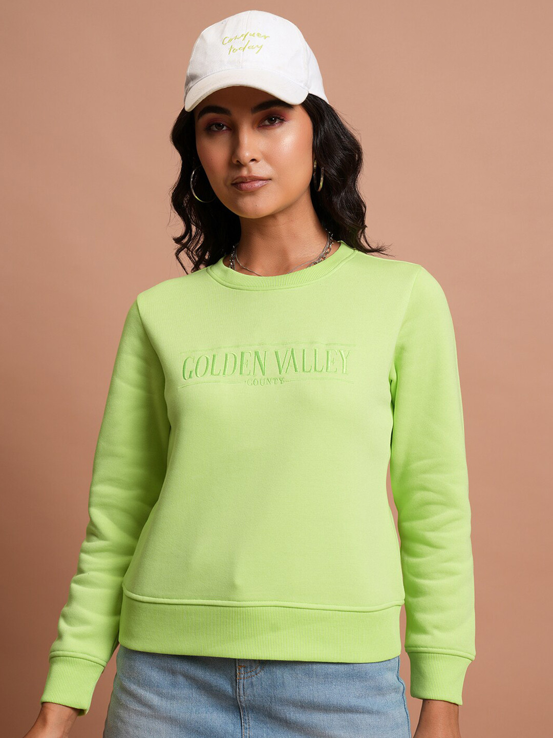

Tokyo Talkies Green Typography Embroidered Sweatshirt