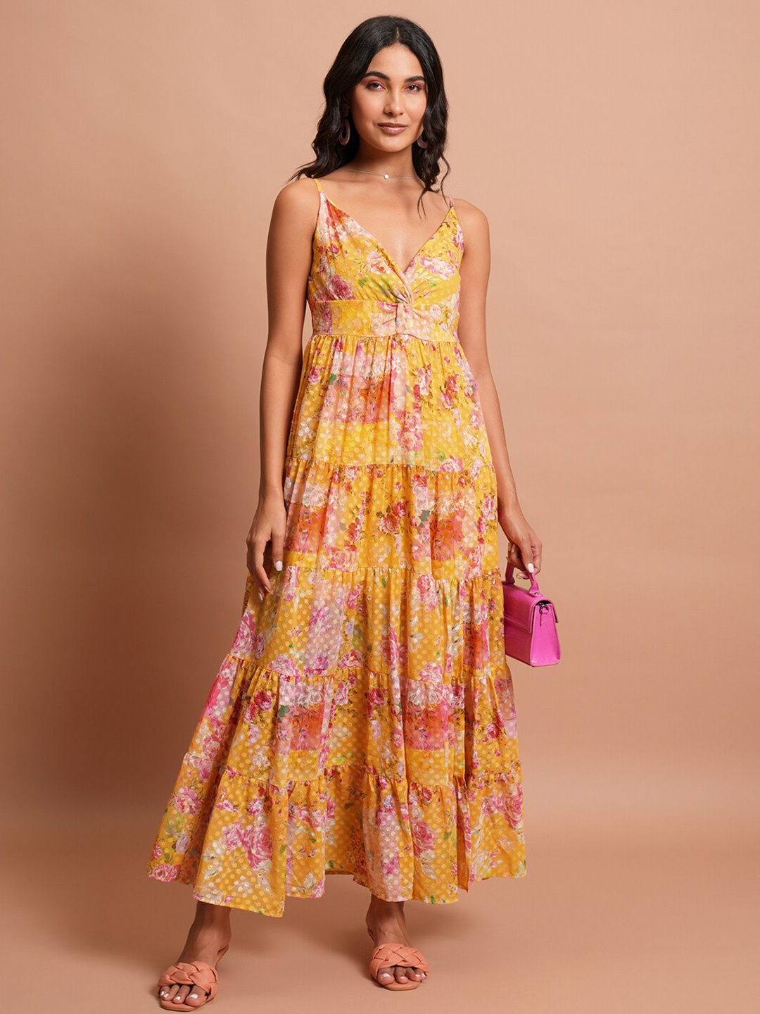 

Tokyo Talkies Yellow Floral Printed Fit & Flare Maxi Dress