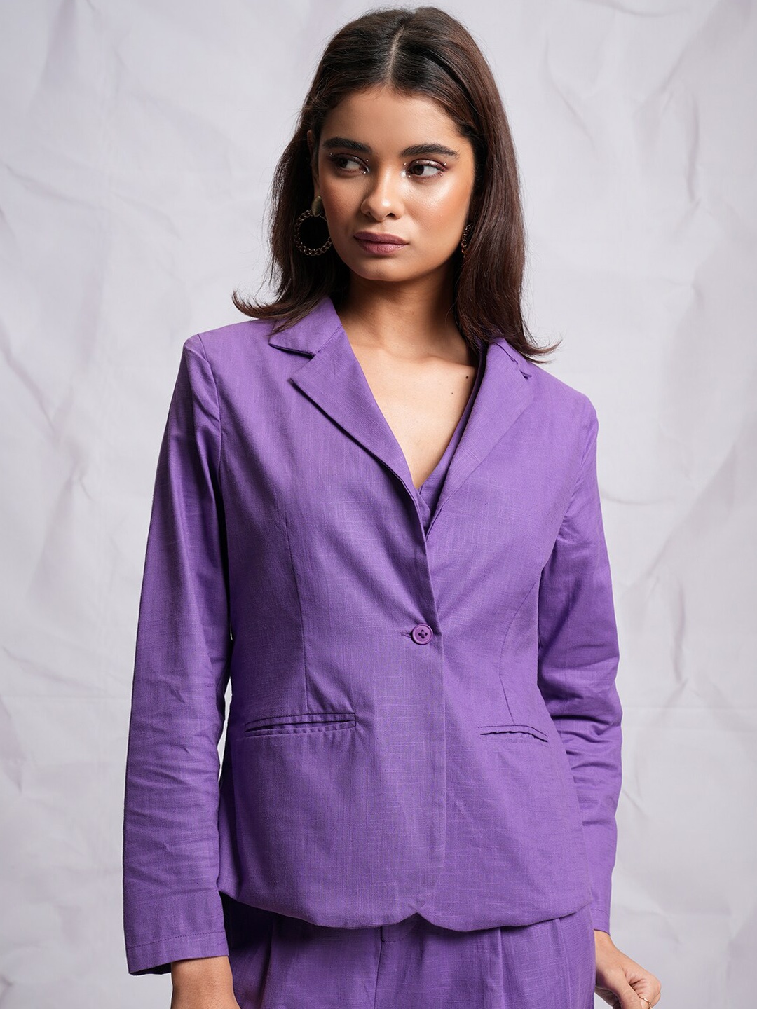 

CHIC BY TOKYO TALKIES Notched Lapel Collar Single-Breasted Blazer, Purple
