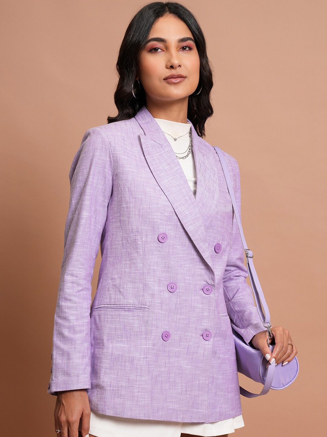 

CHIC BY TOKYO TALKIES Self-Designed Double-Breasted Blazer, Lavender