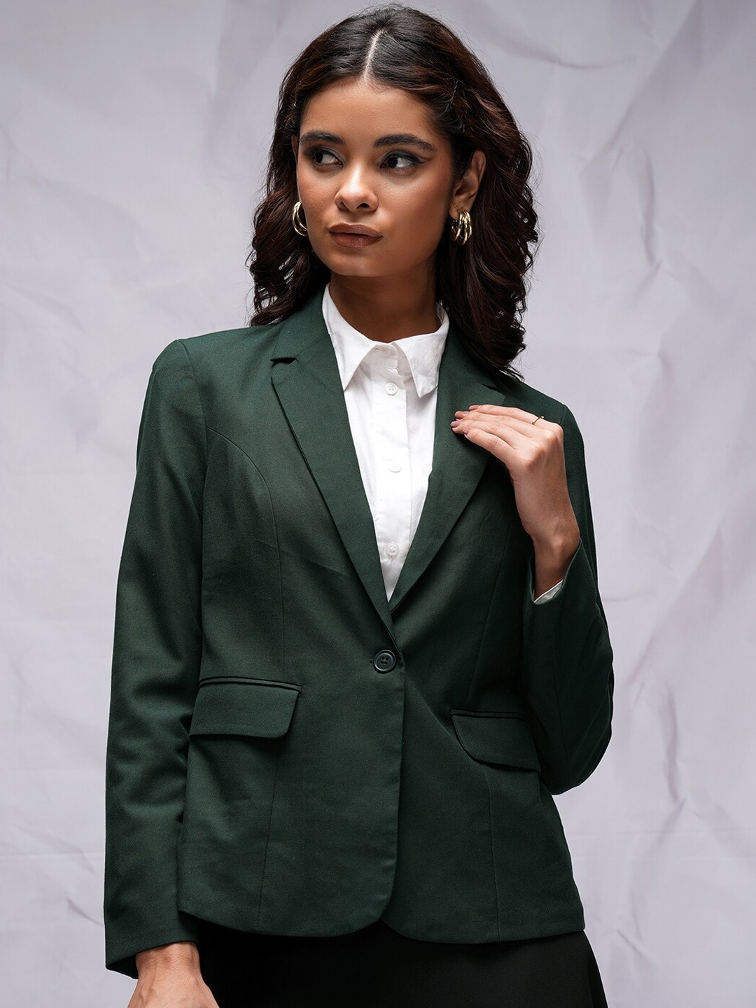 

CHIC BY TOKYO TALKIES Green Notched Lapel Collar Single-Breasted Blazer