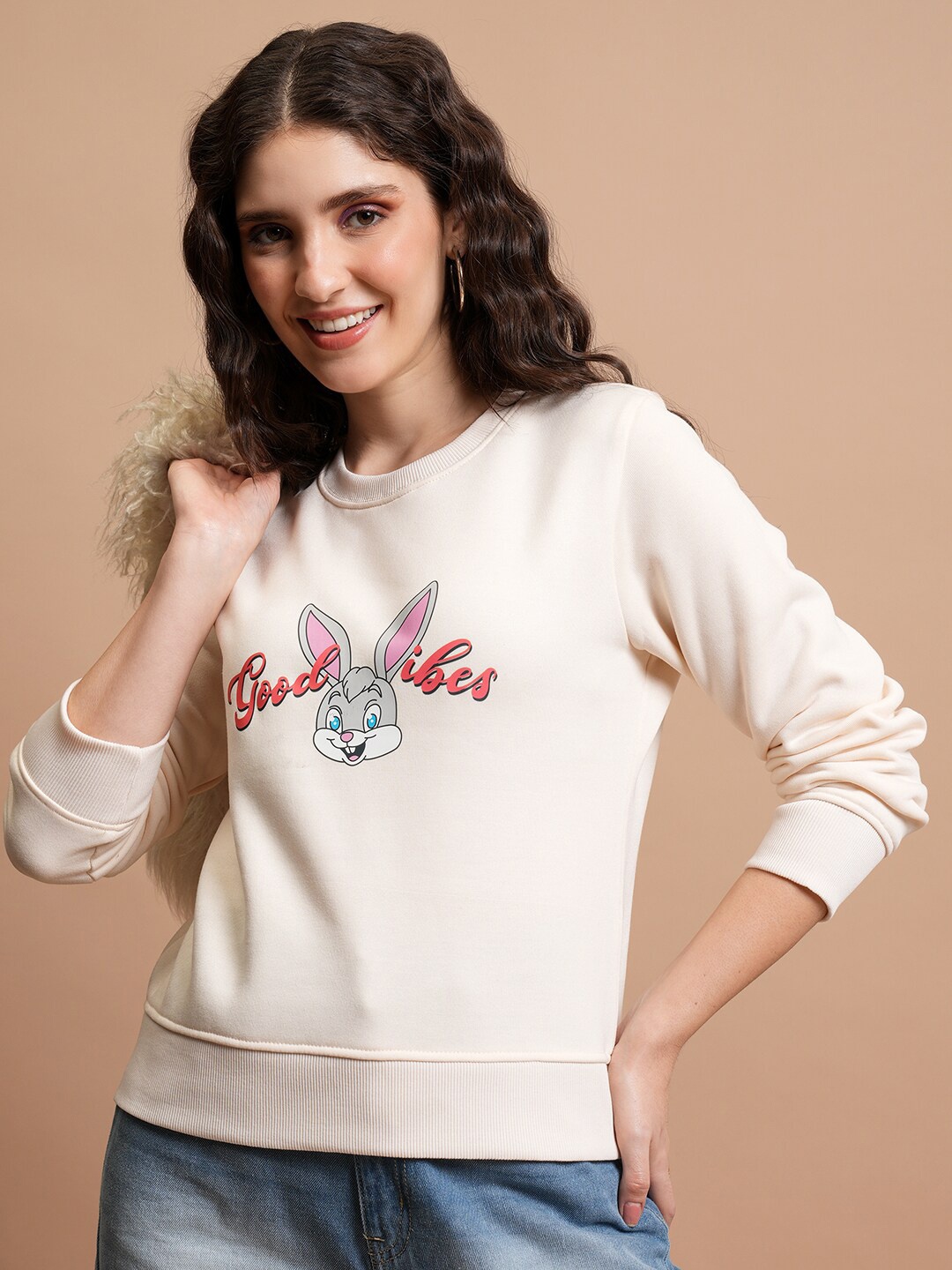 

Tokyo Talkies White Graphic Printed Pullover Sweatshirt