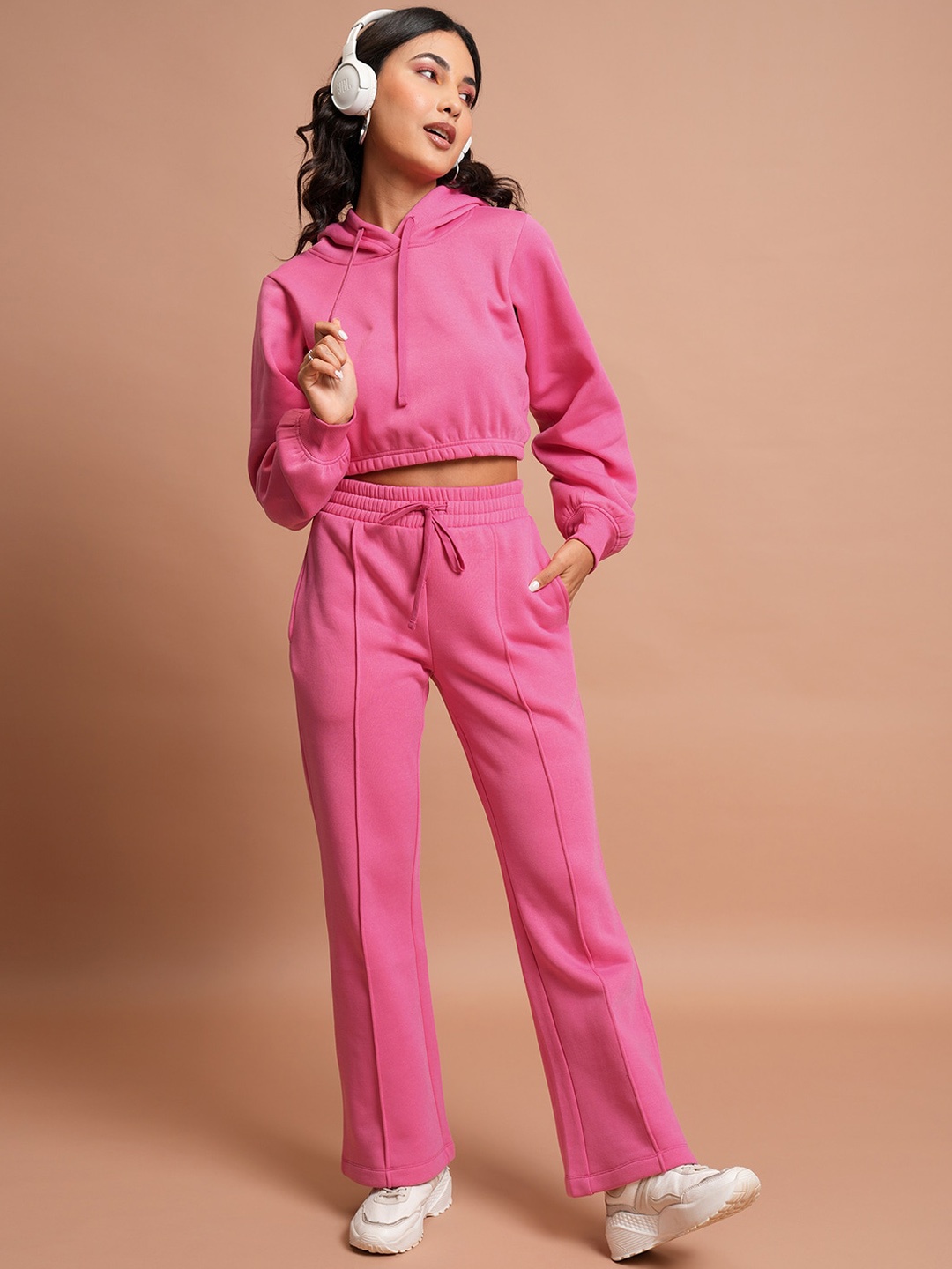 

Tokyo Talkies Hooded Relaxed-fit Crop Sweatshirt & Wide Leg Trousers, Pink