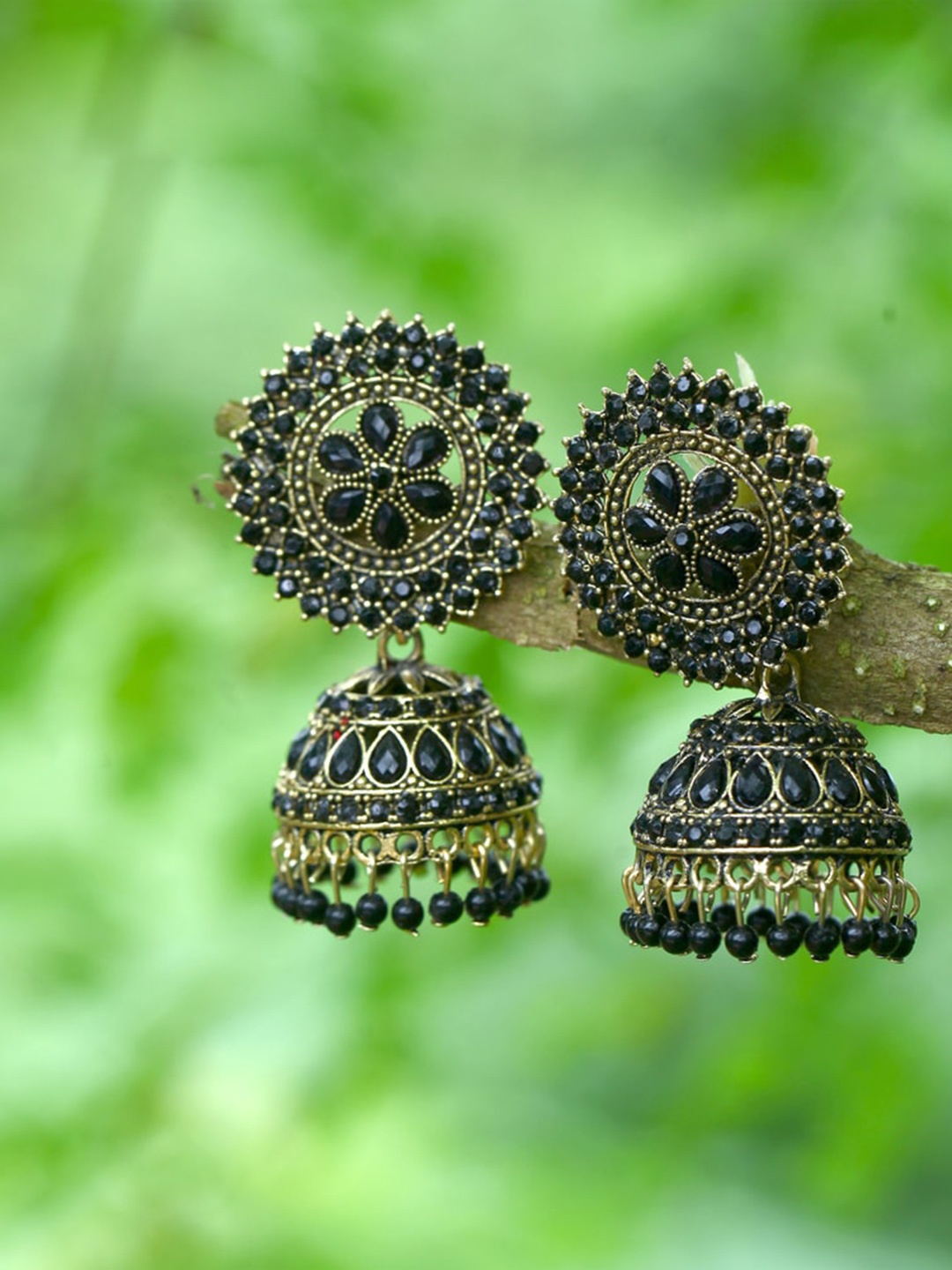 

MEENAZ Gold-Plated American Diamond Studded Dome Shaped Jhumkas