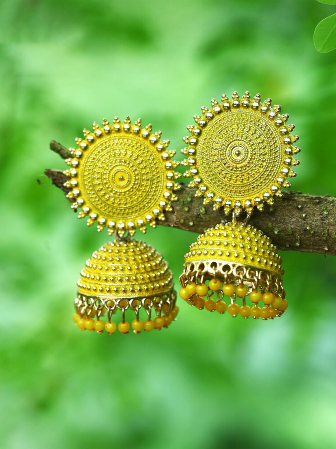 

MEENAZ Gold-Plated Artificial Beads-Beaded Dome Shaped Jhumkas