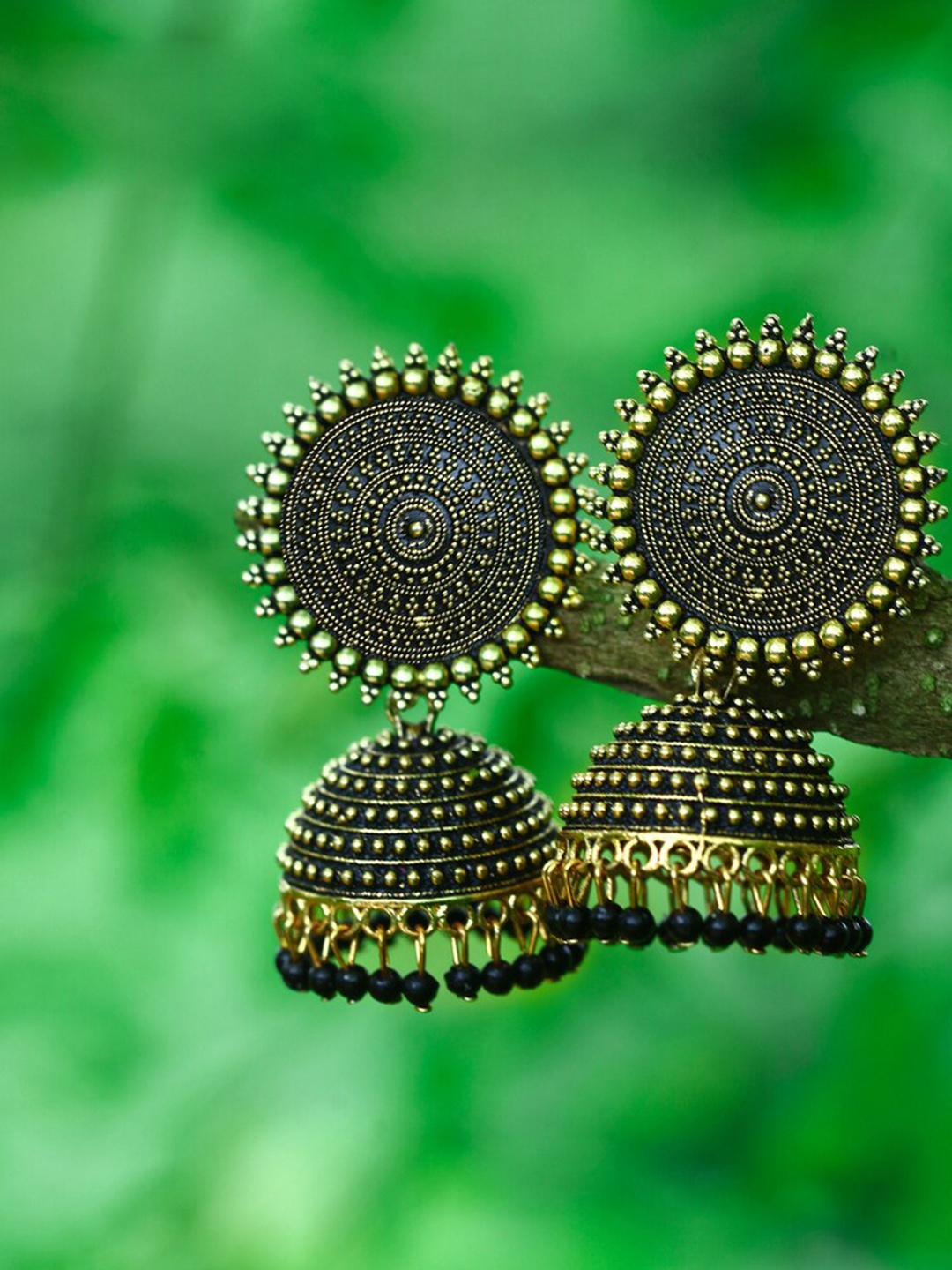 

MEENAZ Gold-Plated Artificial Beads-Beaded Dome Shaped Jhumkas