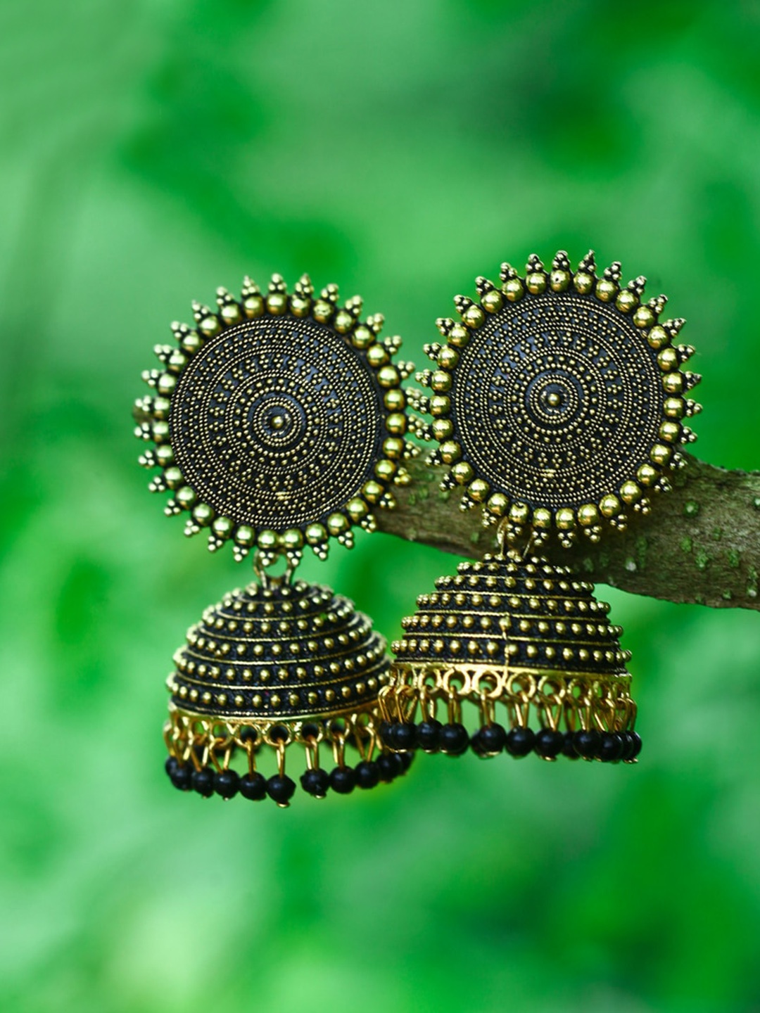 

MEENAZ Gold-Plated Artificial Beads-Beaded Dome Shaped Jhumkas