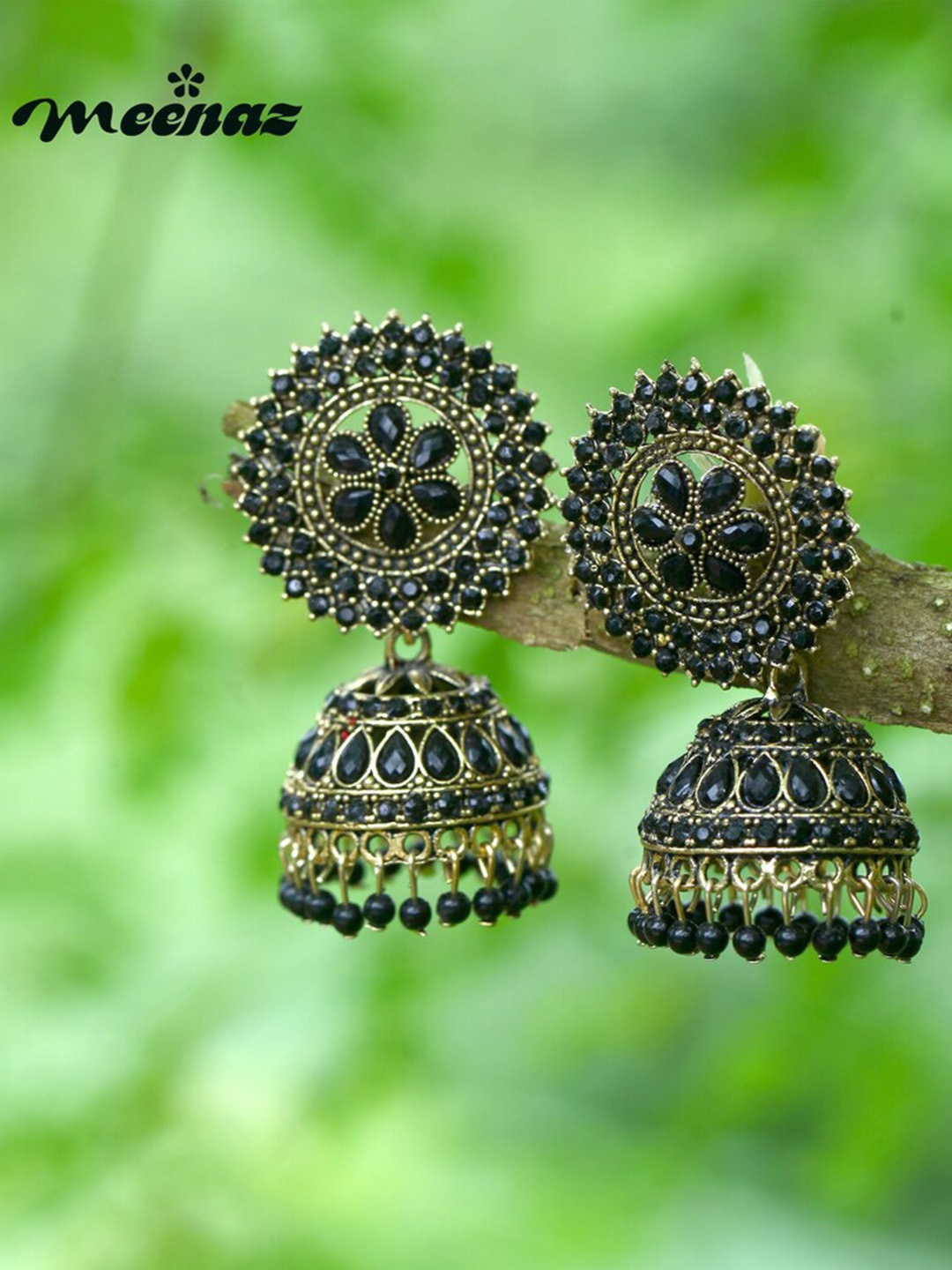 

MEENAZ Gold-Plated American Diamond Studded Dome Shaped Jhumkas