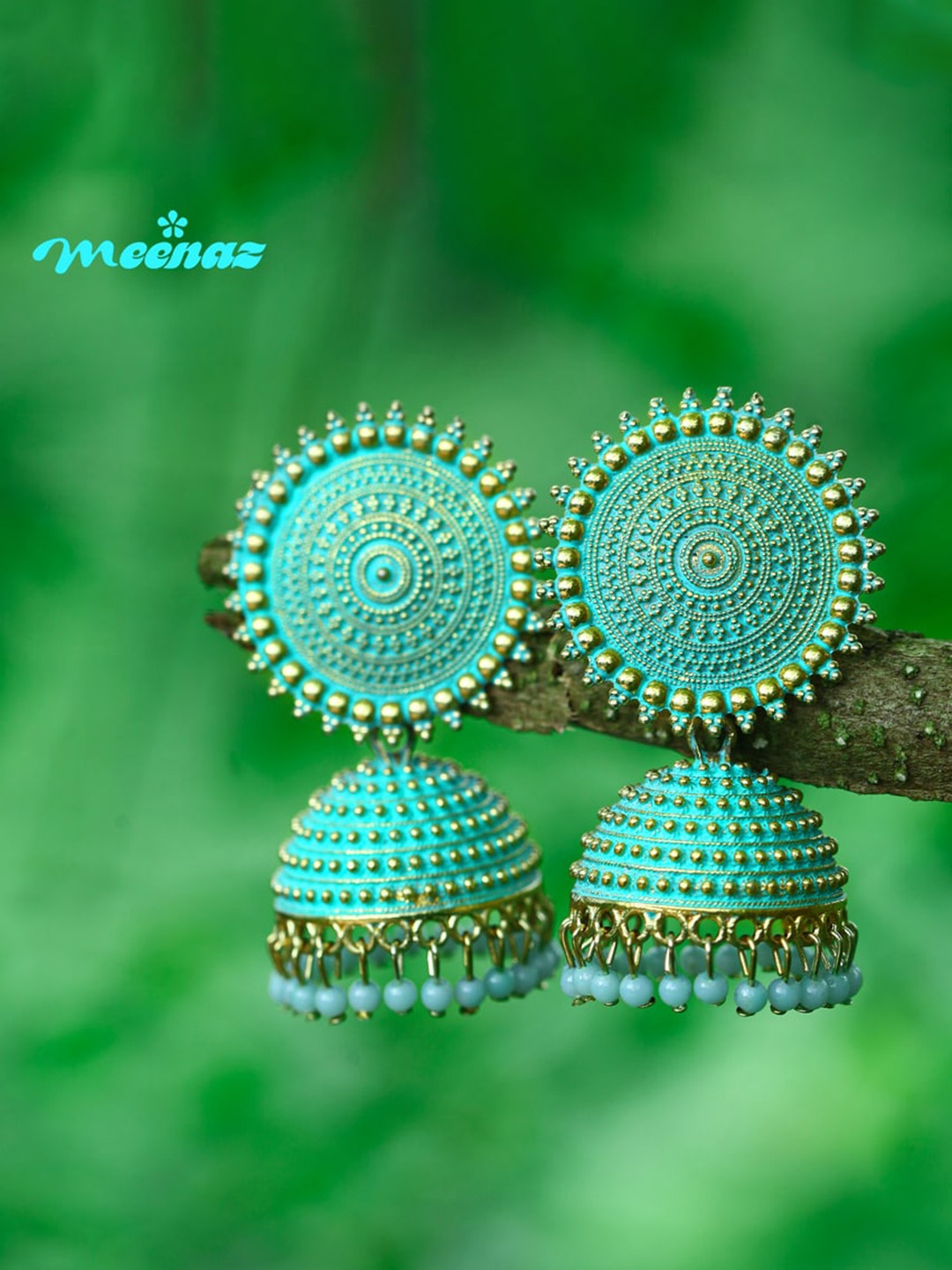 

MEENAZ Multicoloured & Gold-Toned Contemporary Jhumkas Earrings, Multi