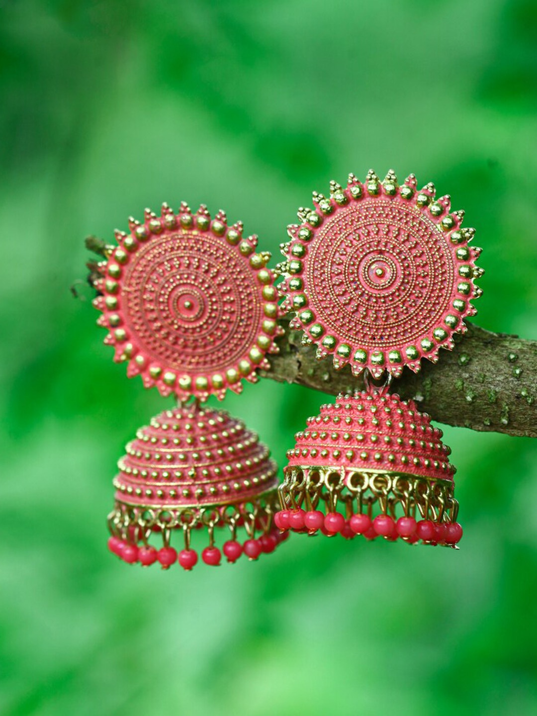 

MEENAZ Gold-Plated American Diamond Studded Dome Shaped Jhumkas