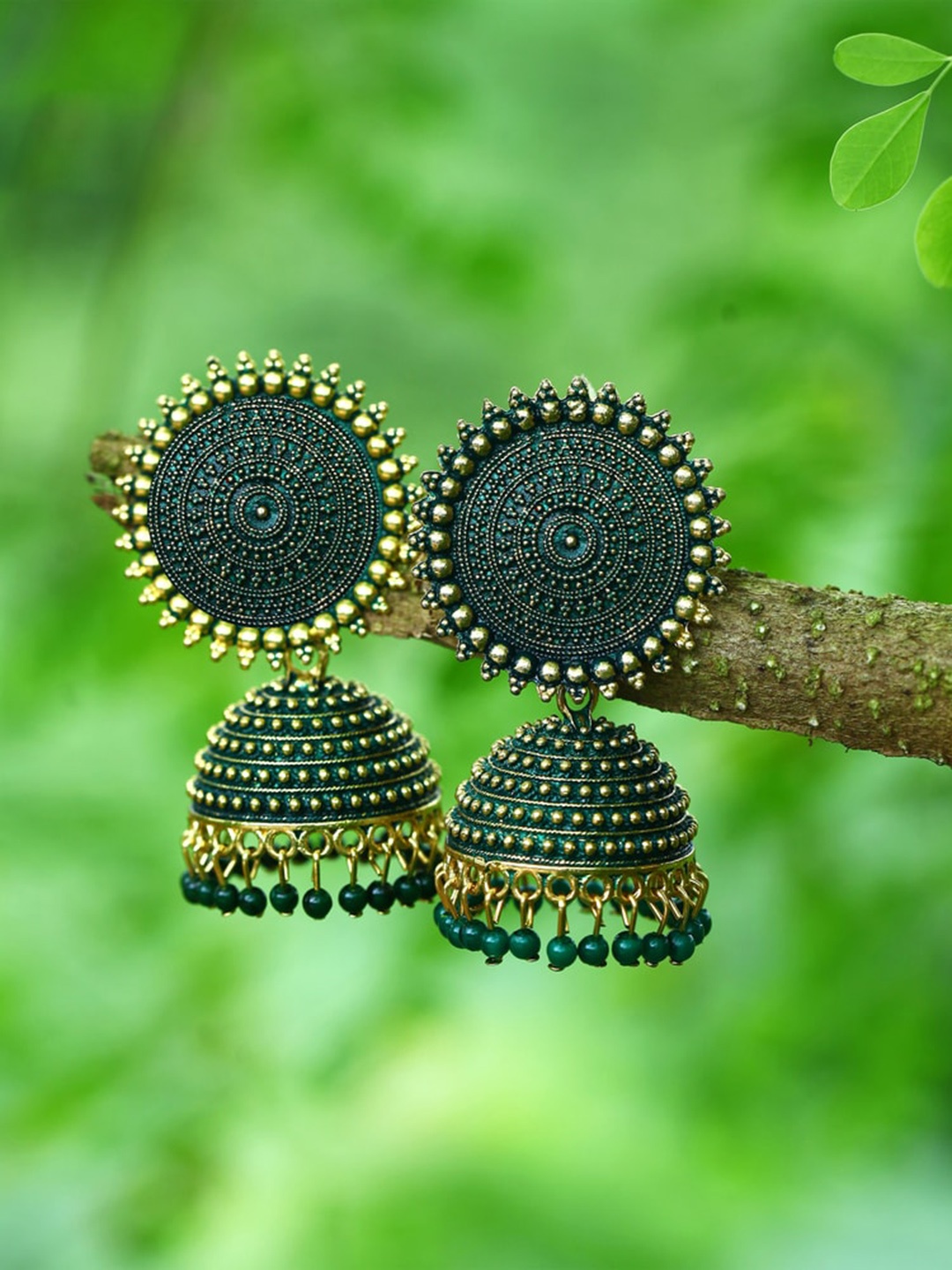 

MEENAZ Gold-Plated Beaded Dome Shaped Jhumkas