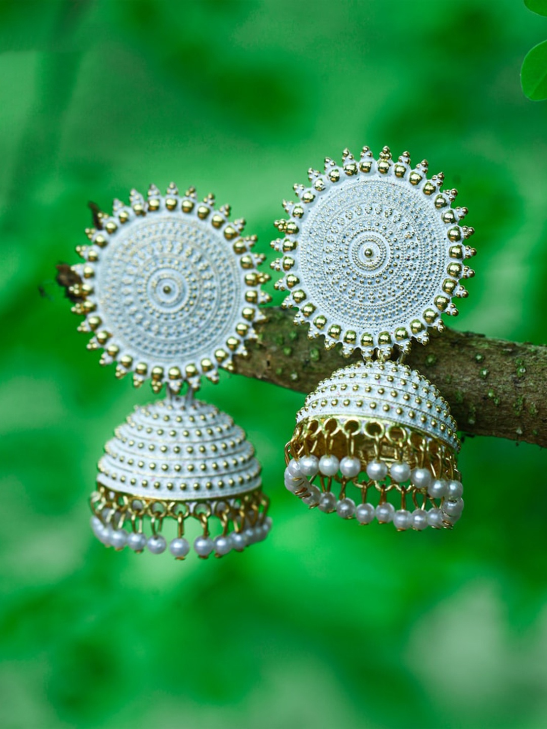 

MEENAZ Gold-Plated American Diamond-Studded Dome Shaped Jhumkas