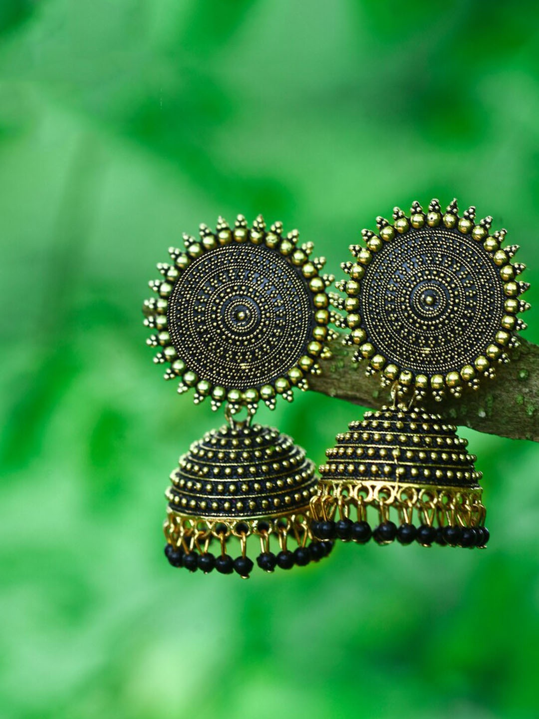 

MEENAZ Gold-Plated American Diamond Studded Dome Shaped Jhumkas