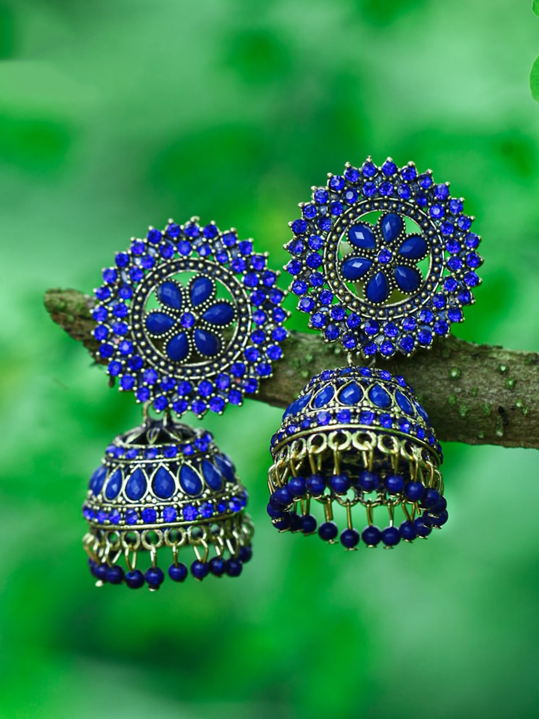 

MEENAZ Gold-Plated American Diamond Studded Dome Shaped Jhumkas