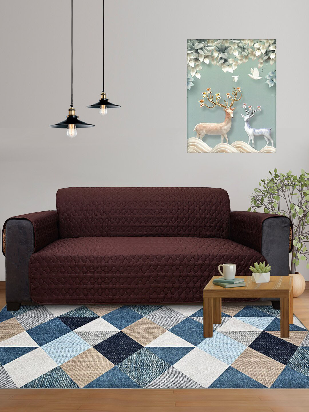 

DREAM CARE Beige & Brown 2Pcs 3Layer Reversible 3 Seater Sofa Cover With Side Pockets, Coffee brown