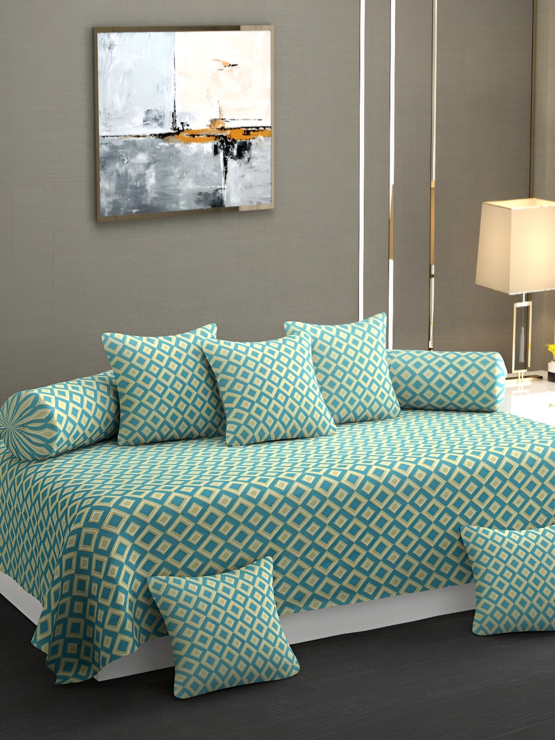 

CHHILAKIYA Green 8 Pieces Printed Cotton Diwan Set
