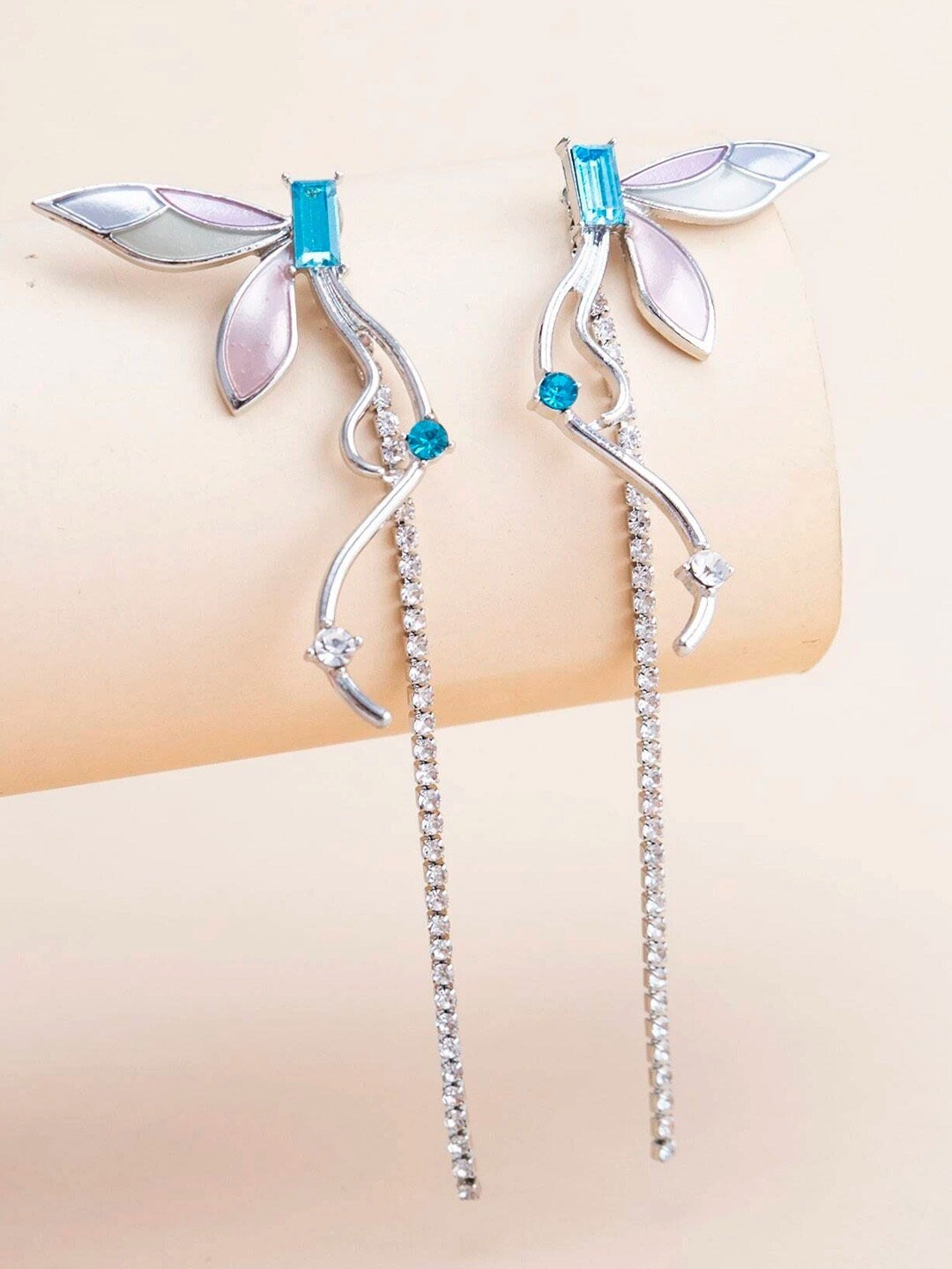 

Krelin Stones-Studded Butterfly Wings Dangle Charm Drop Earrings, Blue