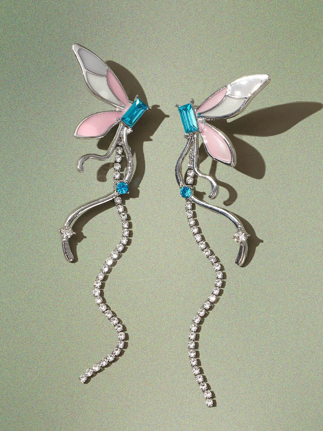 

Krelin Stones-Studded Butterfly Wings Dangle Drop Earrings, Pink