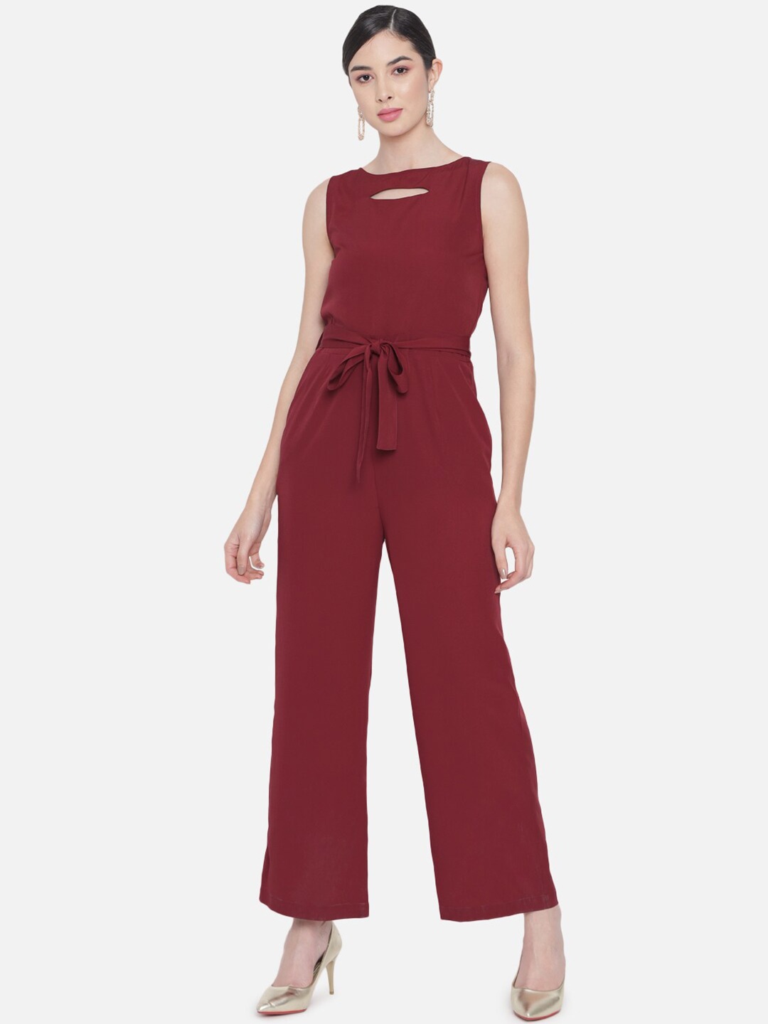 

BAESD Cut-Out Sleeveless Waist Tie-Ups Basic Jumpsuit, Red