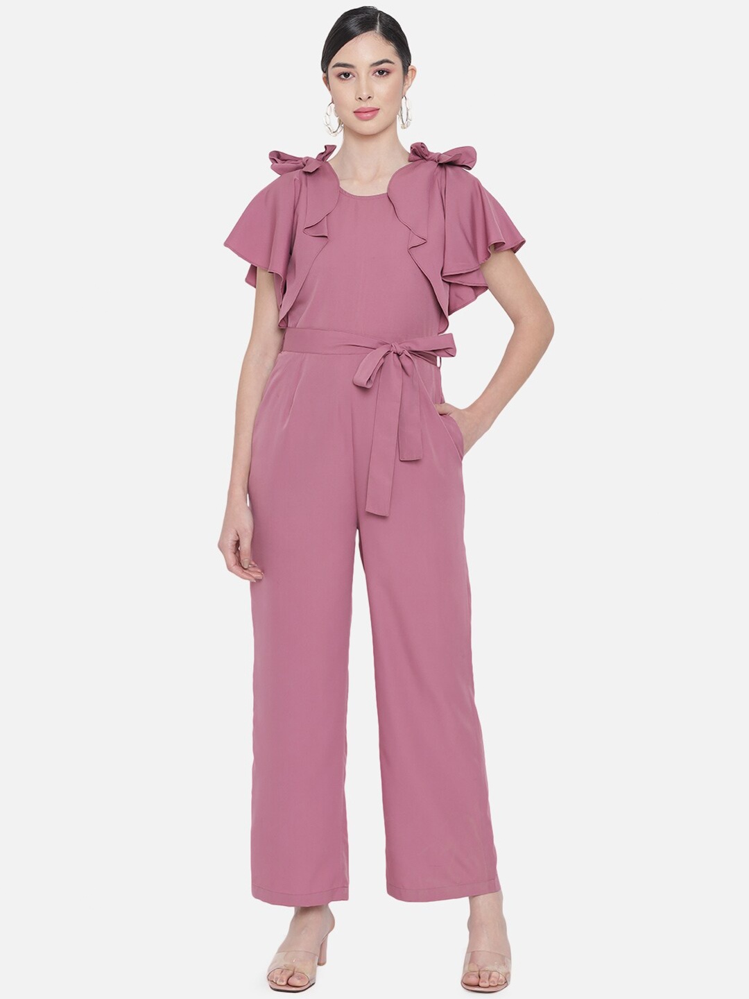 

BAESD Basic Jumpsuit With Ruffles, Pink