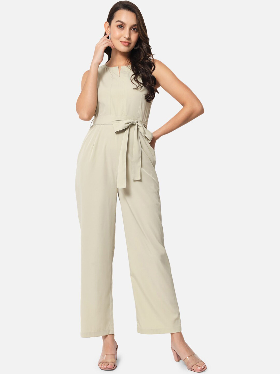 

BAESD Sleeveless Waist Tie-Ups Jumpsuit, Green