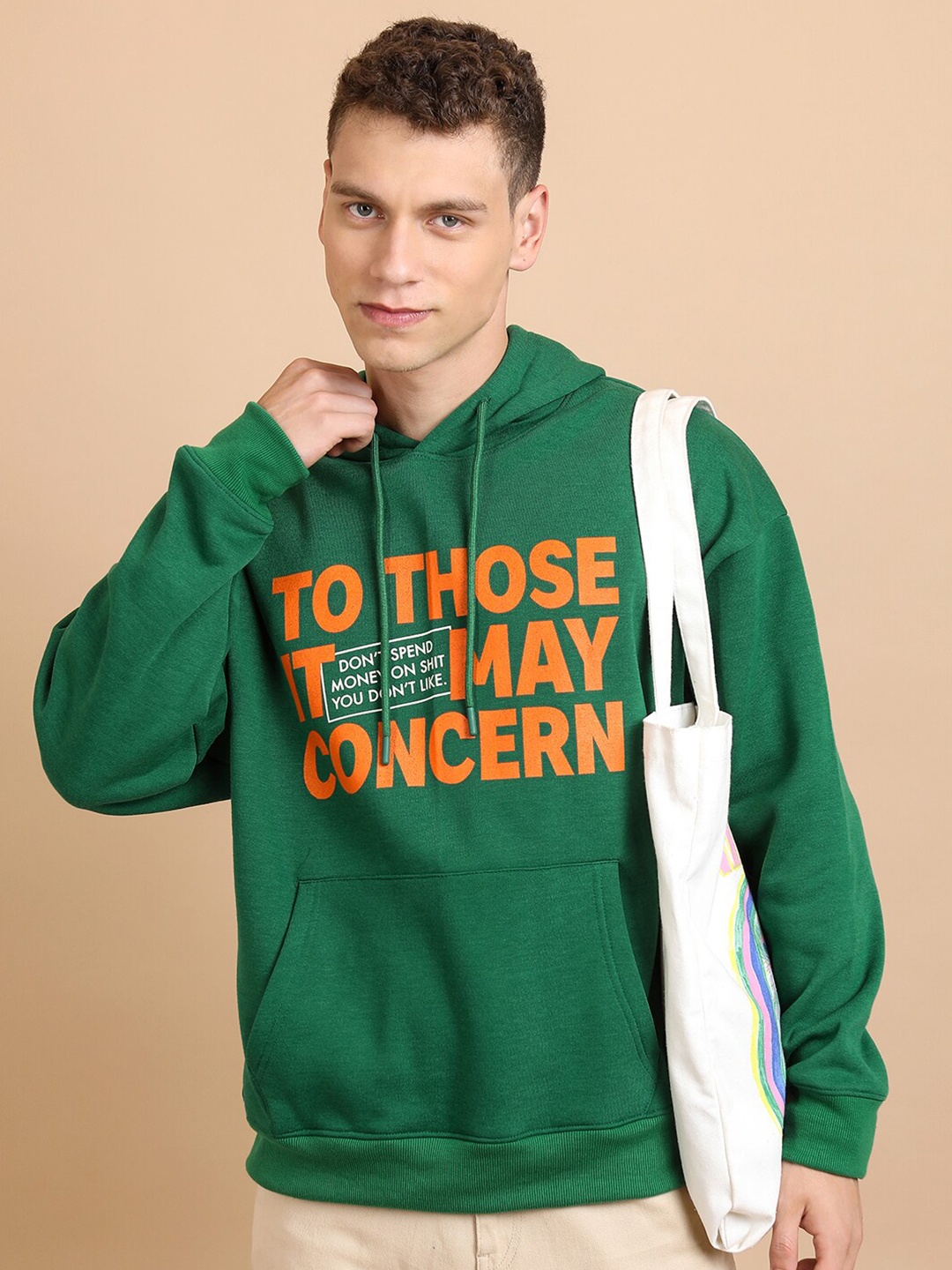 

HIGHLANDER Typography Printed Oversized Hooded Pullover, Green