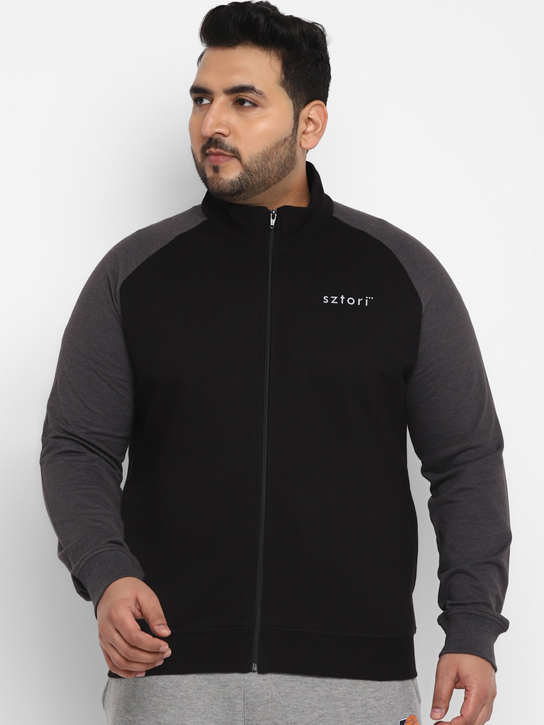 

Sztori Mock Collar Active Wear Cotton Front-Open Sweatshirt, Black