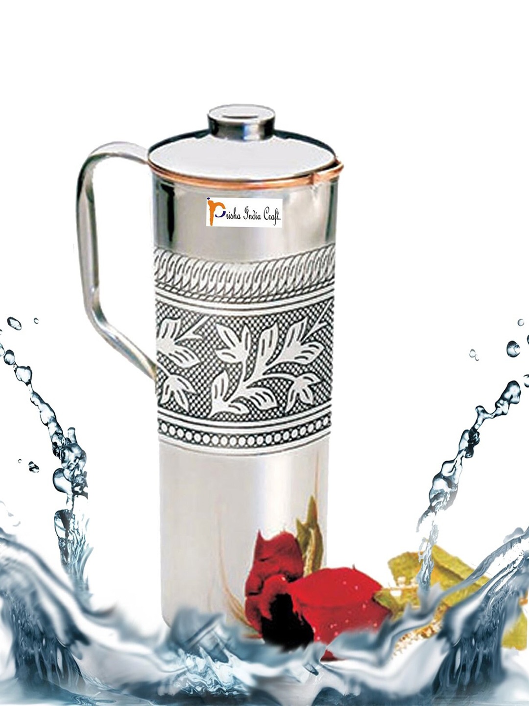 

PRISHA INDIA CRAFT Copper Water Jug 900 ml, Steel