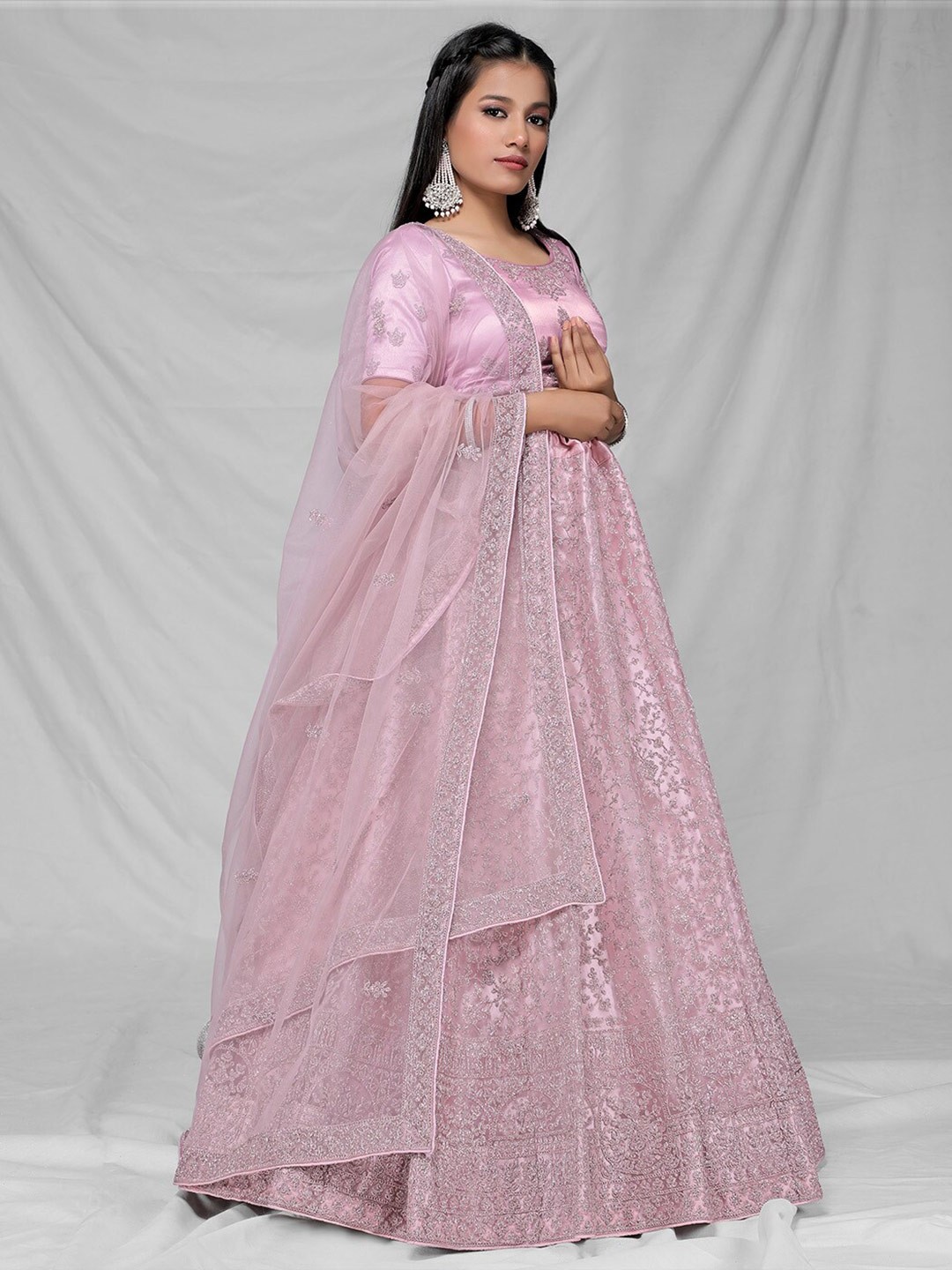 

HALFSAREE STUDIO Embroidered Semi-Stitched Lehenga & Unstitched Blouse With Dupatta, Pink