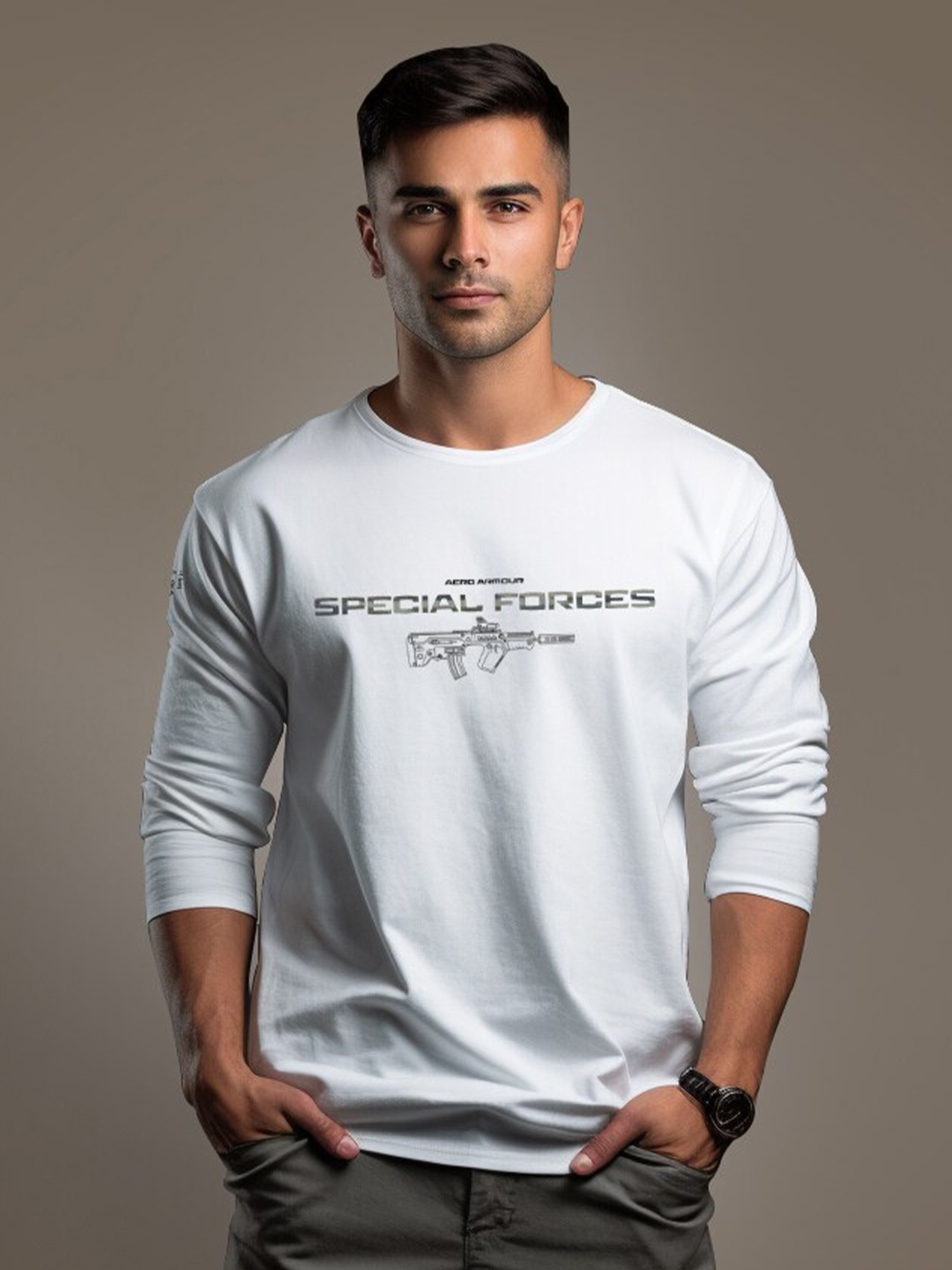 

Aero Armour Unisex Typography Printed Pure Cotton T-shirt, White