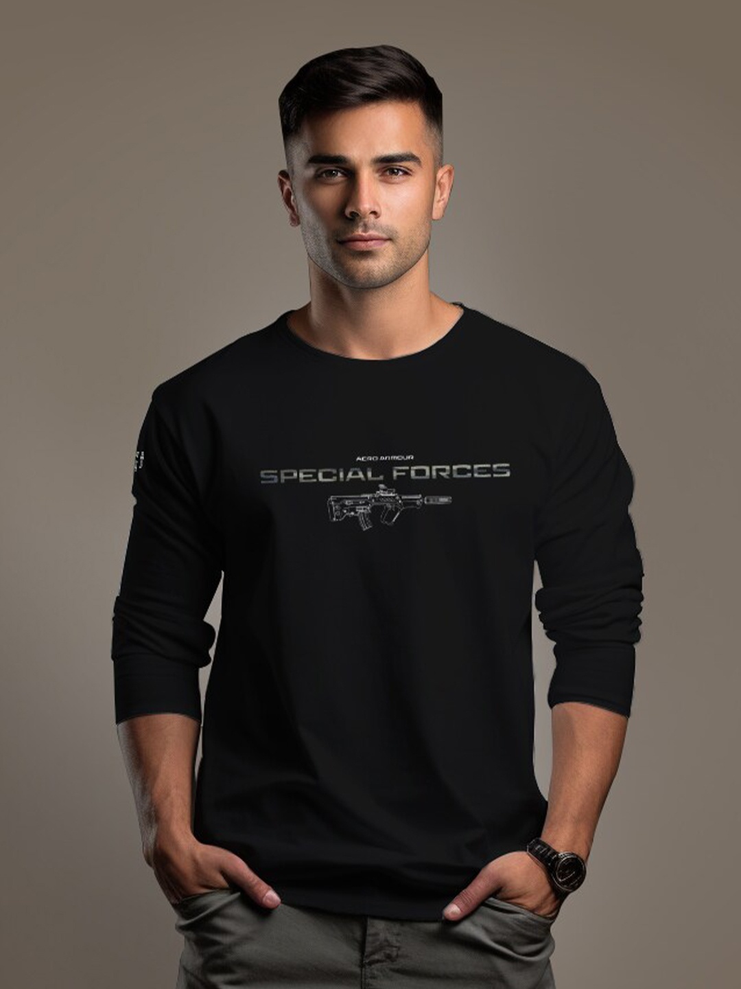 

Aero Armour Unisex Typography Printed Cotton Regular T-shirt, Black