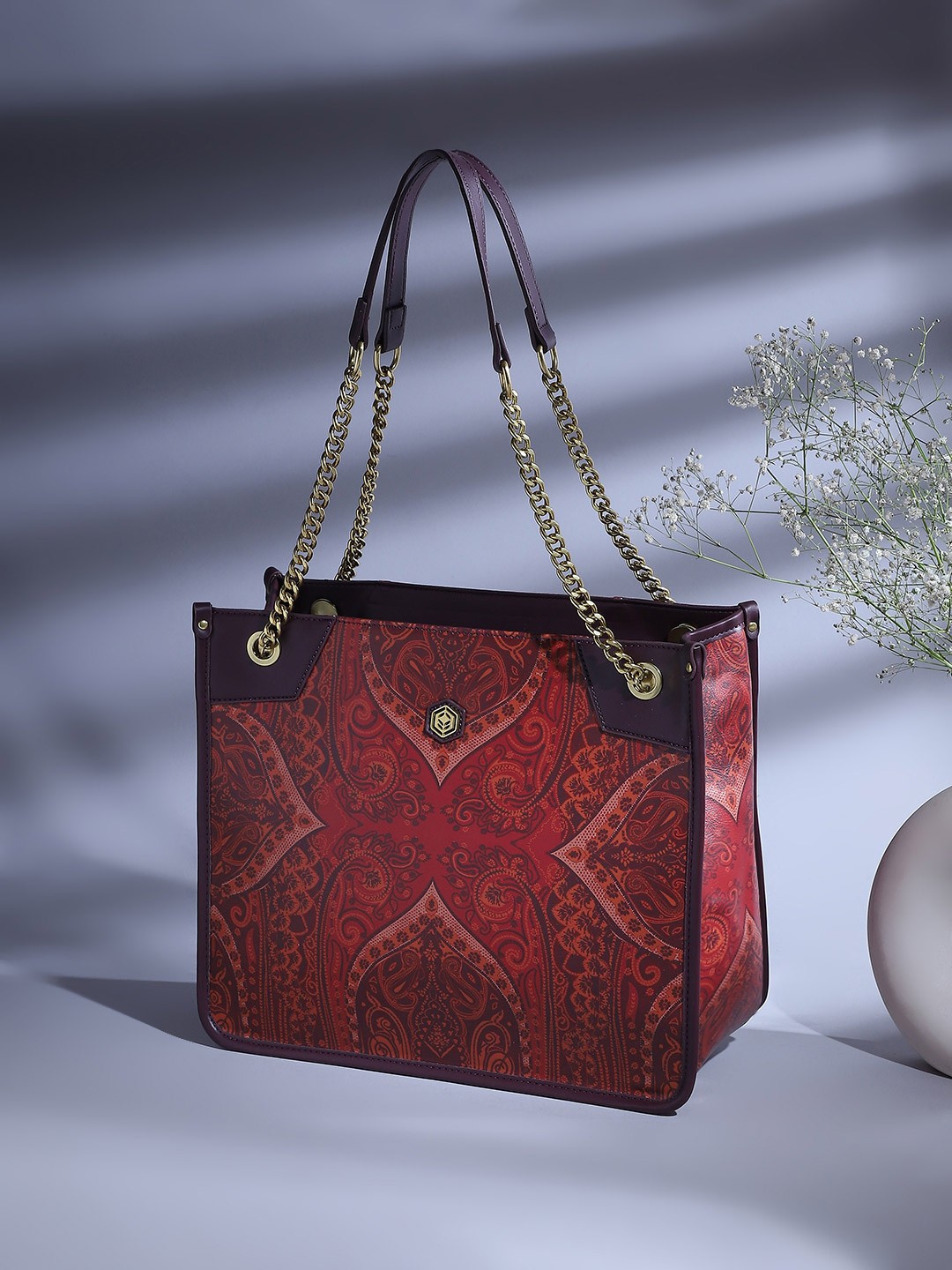 

Biba Ethnic Motifs Printed Structured Shoulder Bag, Red
