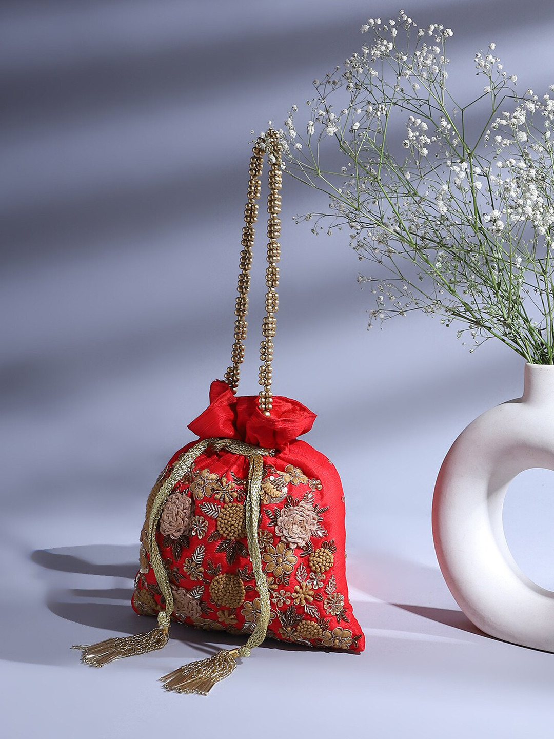 

Biba Floral Embroidered Potli Clutches, Red