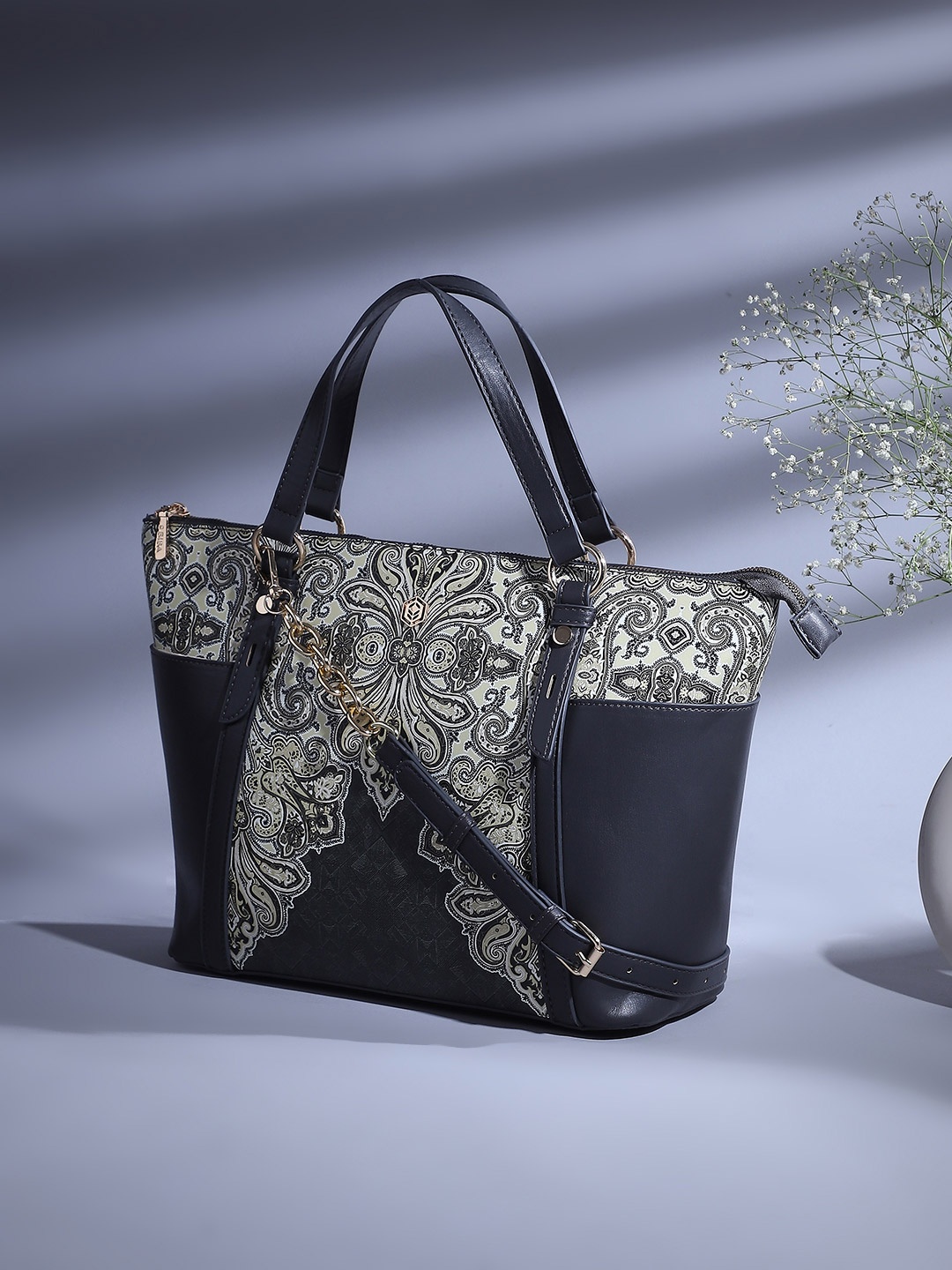 

Biba Ethnic Motifs Printed Shopper Tote Bag, Black