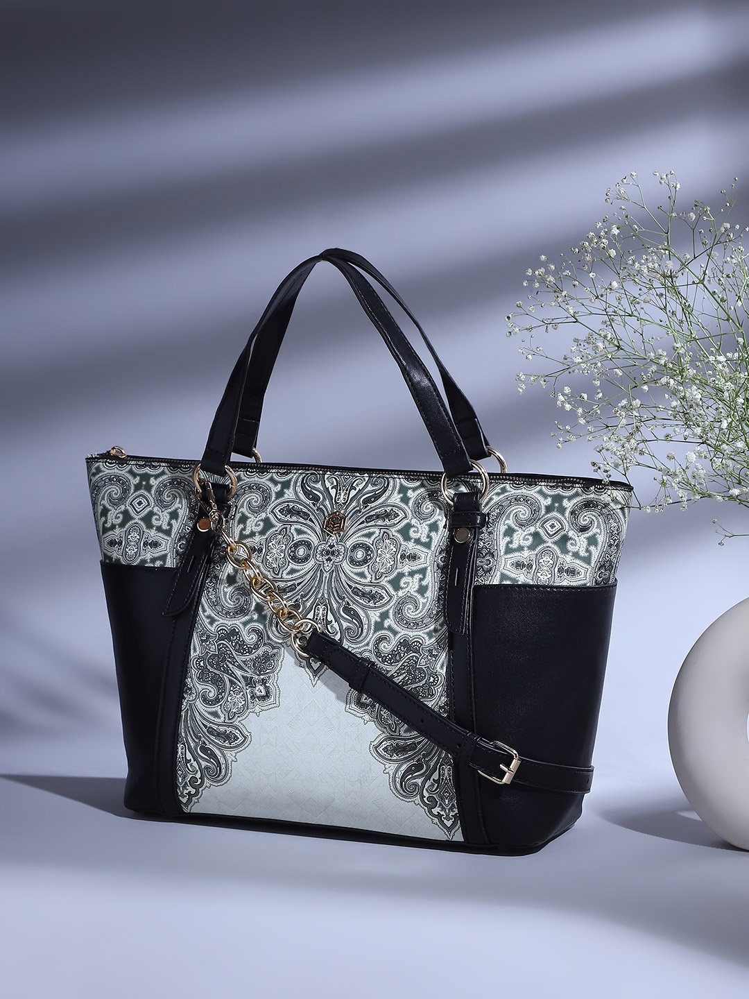 

Biba Ethnic Motifs Printed Structured Handheld Bag, White