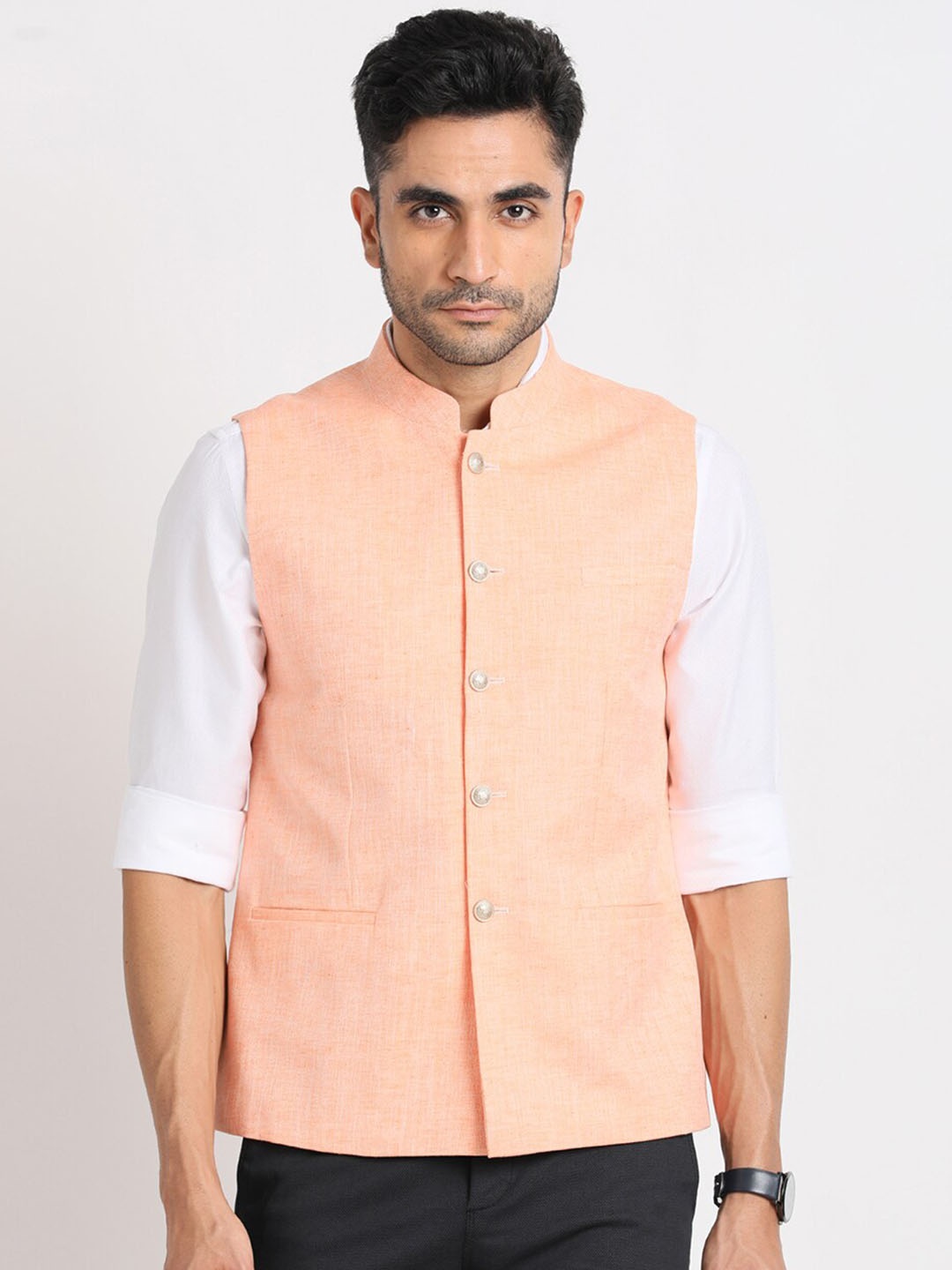 

Turtle Woven Design Nehru Jacket, Orange