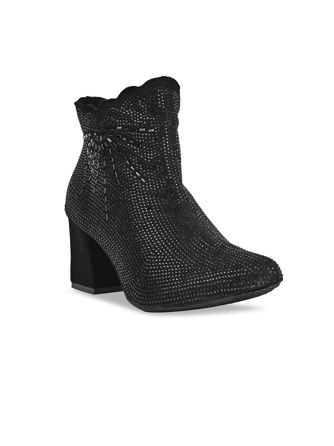 

Rocia Women Embellished Block-Heeled Mid-Top Chunky Boots, Black