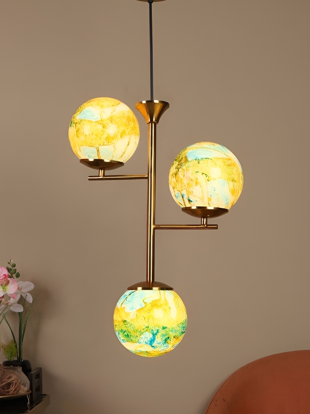 

ELIANTE Gold Toned Blue Iron Contemporary Hanging Ceiling Lamp