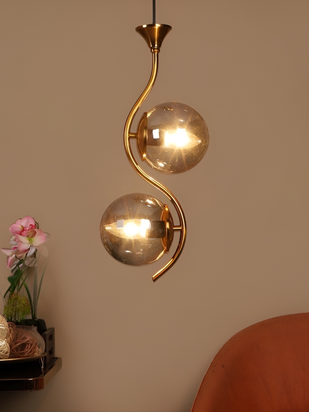 

ELIANTE Gold Toned And Black Abstract Shaped Iron Ceiling Lamp With Adjustable Cord