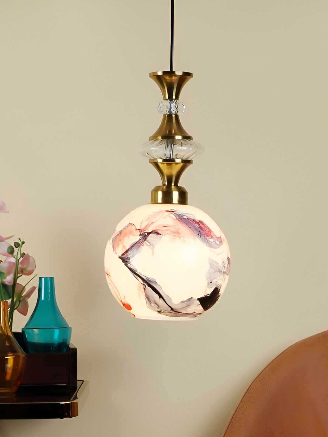 

ELIANTE Gold Toned & White Hanging Contemporary Ceiling Lamp With Adjustable Cord