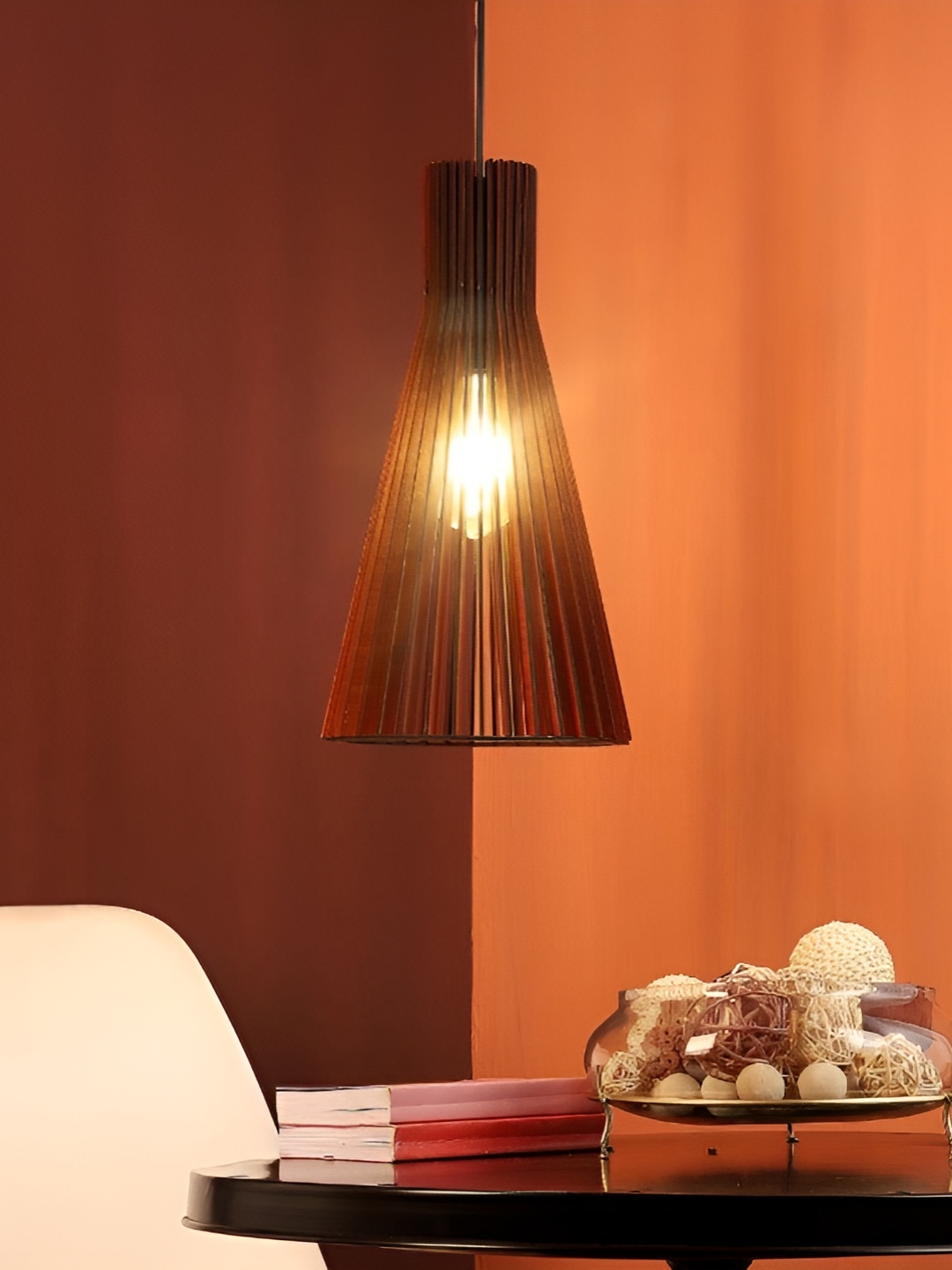 

ELIANTE Brown Textured Contemporary MDF Triangle Shaped Ceiling Lamp